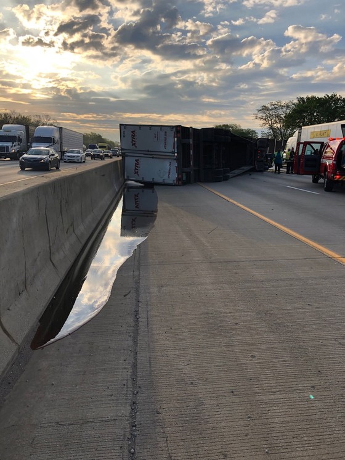 ntrol on a road in America leaks honey and diesel fuel