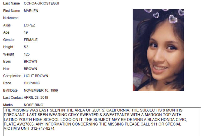Missing person notice for Marlen Ochoa-Lopez