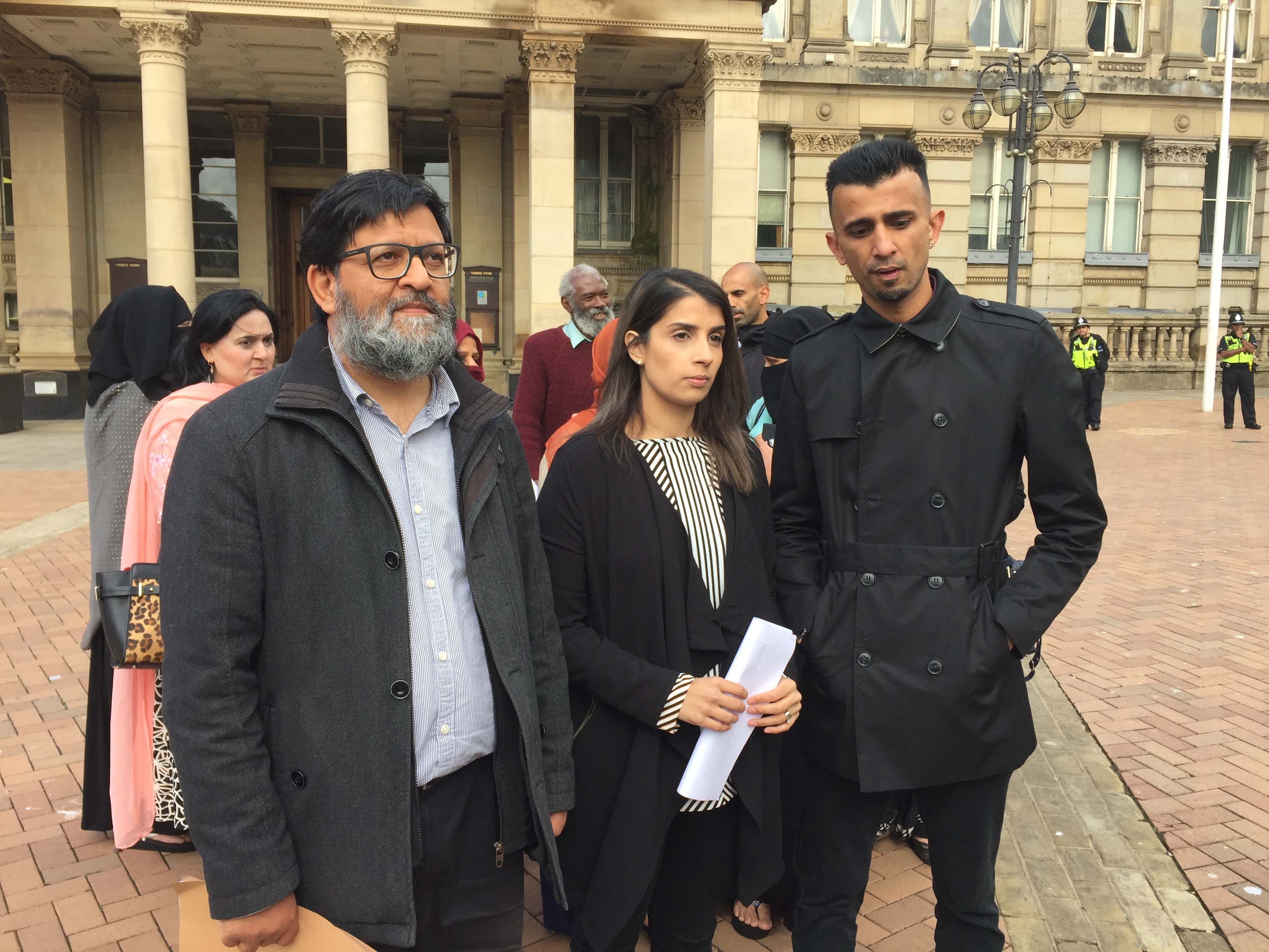Protest organisers, Amir Ahmed, Rosina Afsar, and Shakeel Afsar