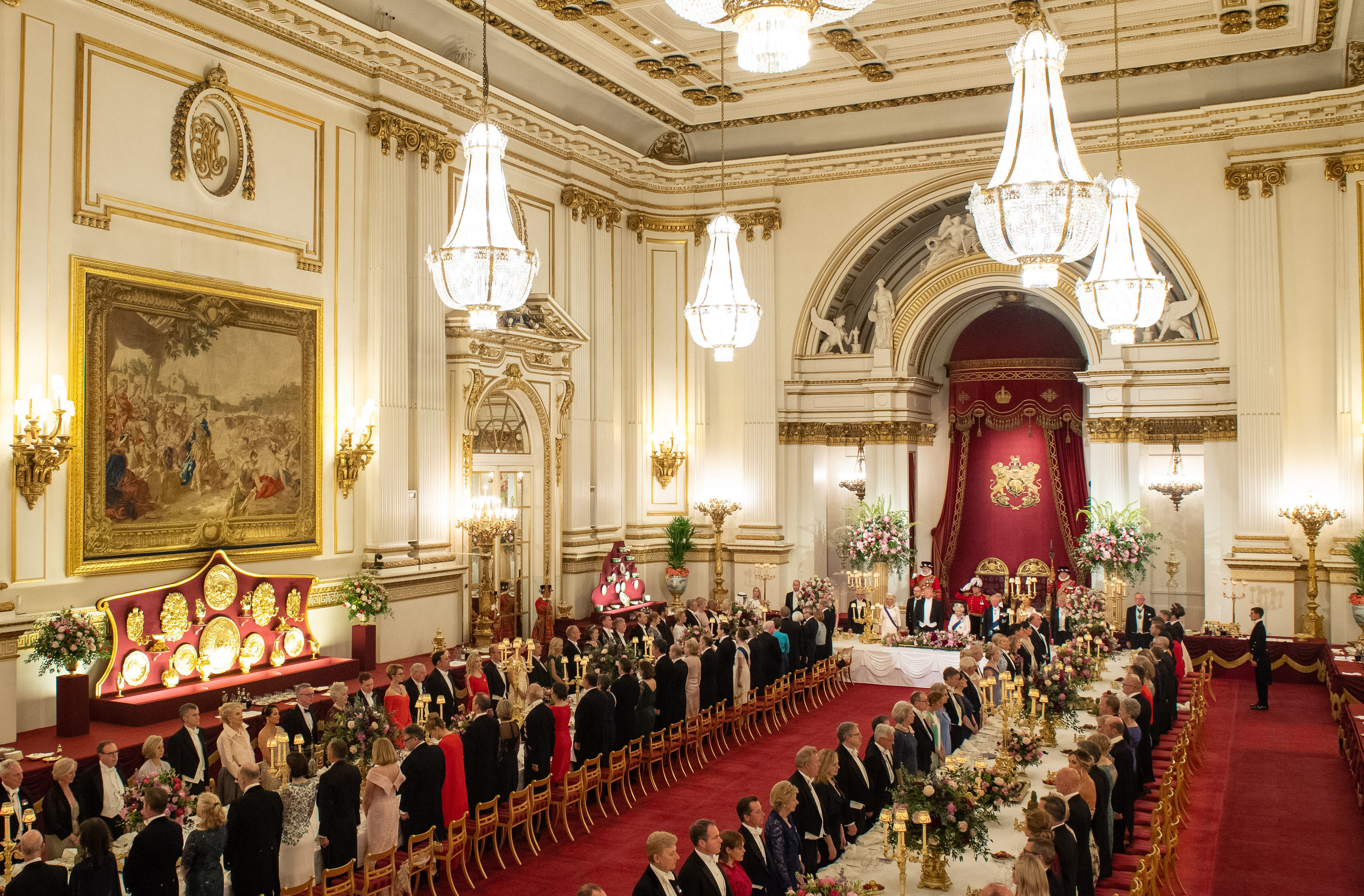 Guests during the lavish state banquet at Buckingham Palace 