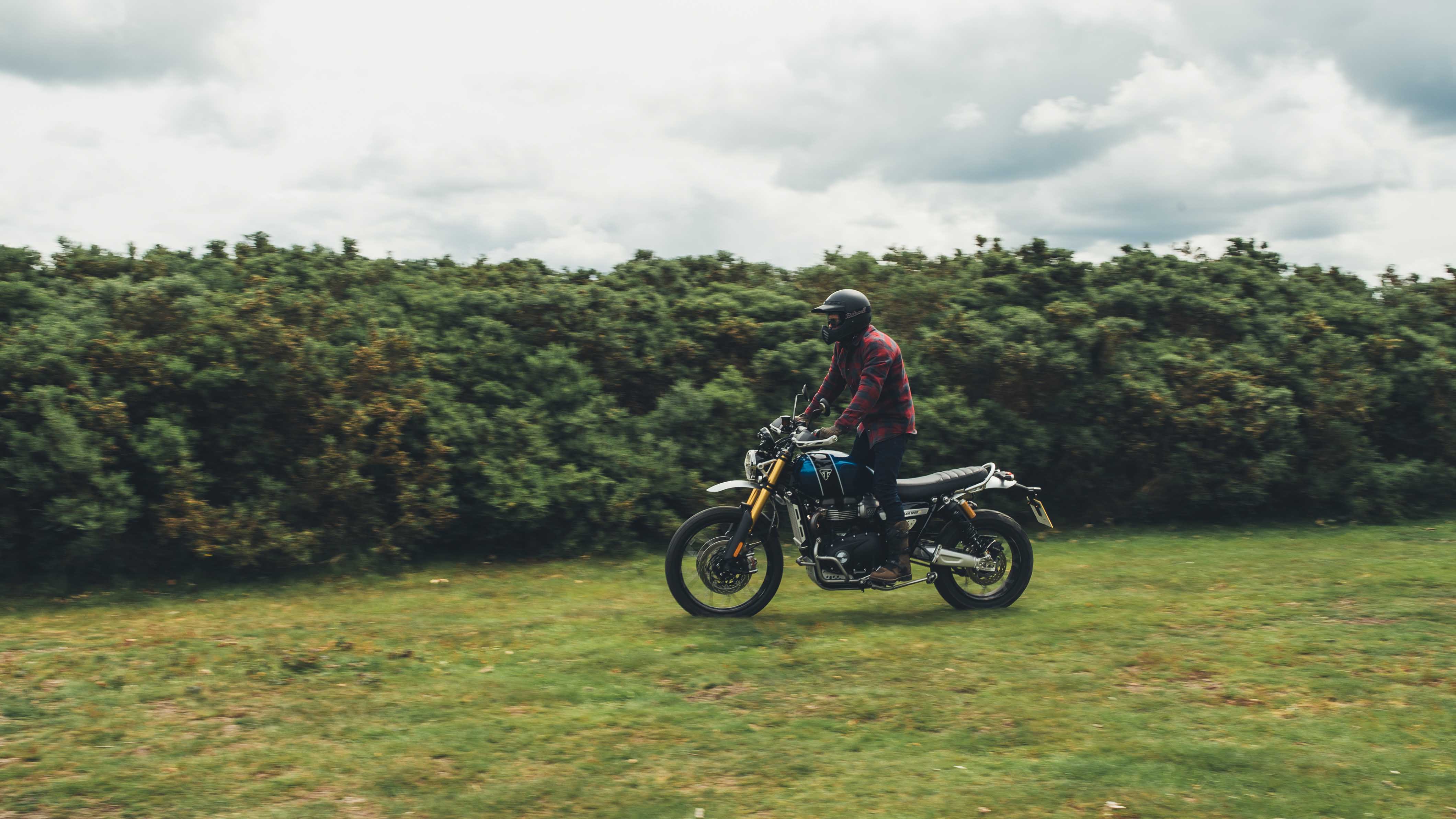 The Scrambler's upright riding position helps off road