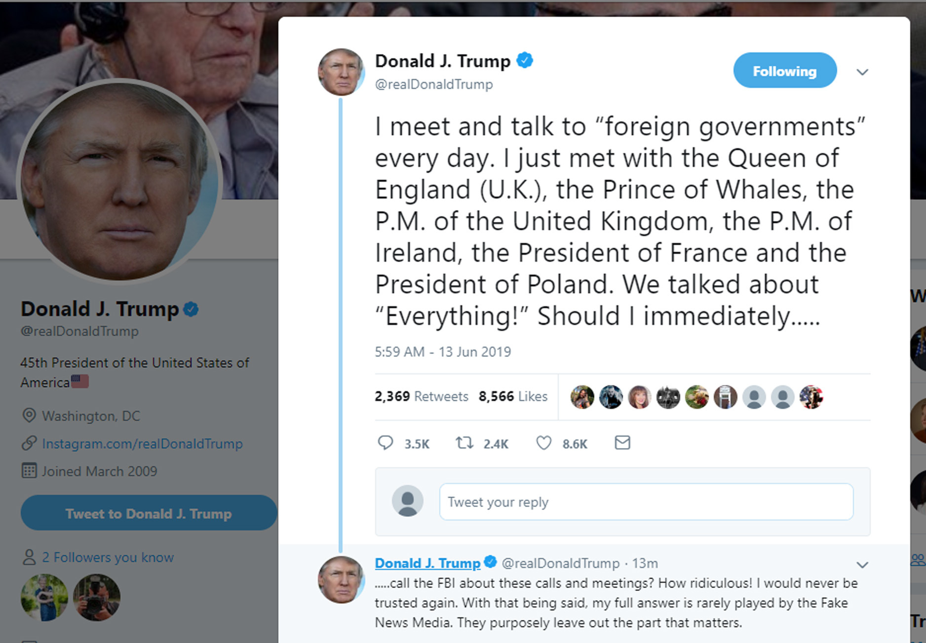 The Tweet sent by US President Donald Trump in which he refers to the Prince of Wales as the Prince of Whales