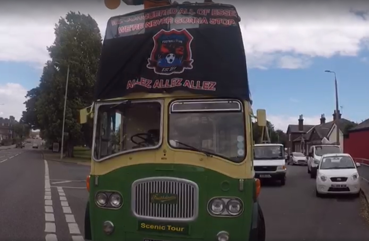 Duckpond FC celebrate winning their Sunday league with an open-top bus parade