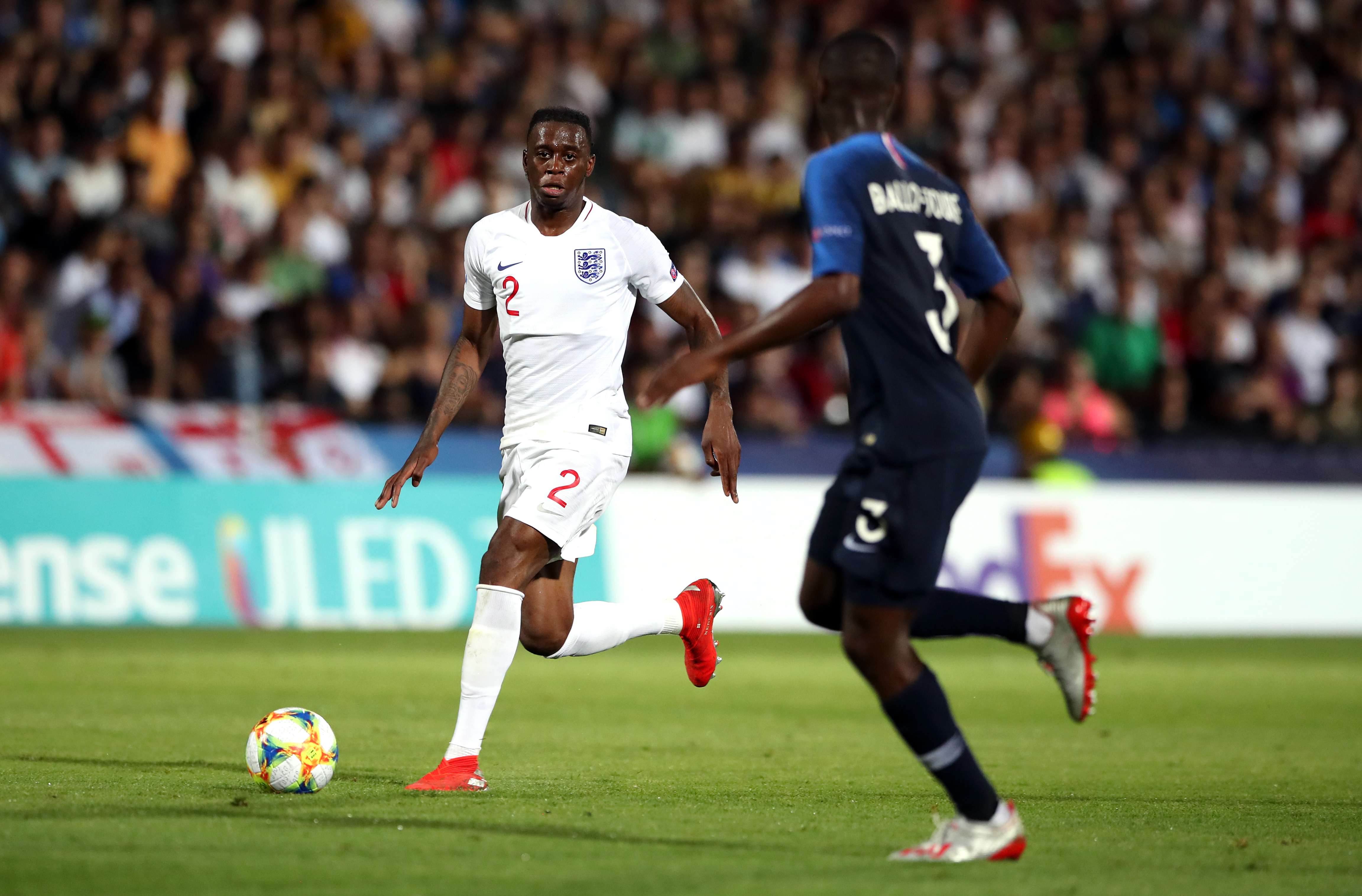 England U21's Aaron Wan-Bissaka (left) during the UEFA European Under-21 Championship, Group C match against France