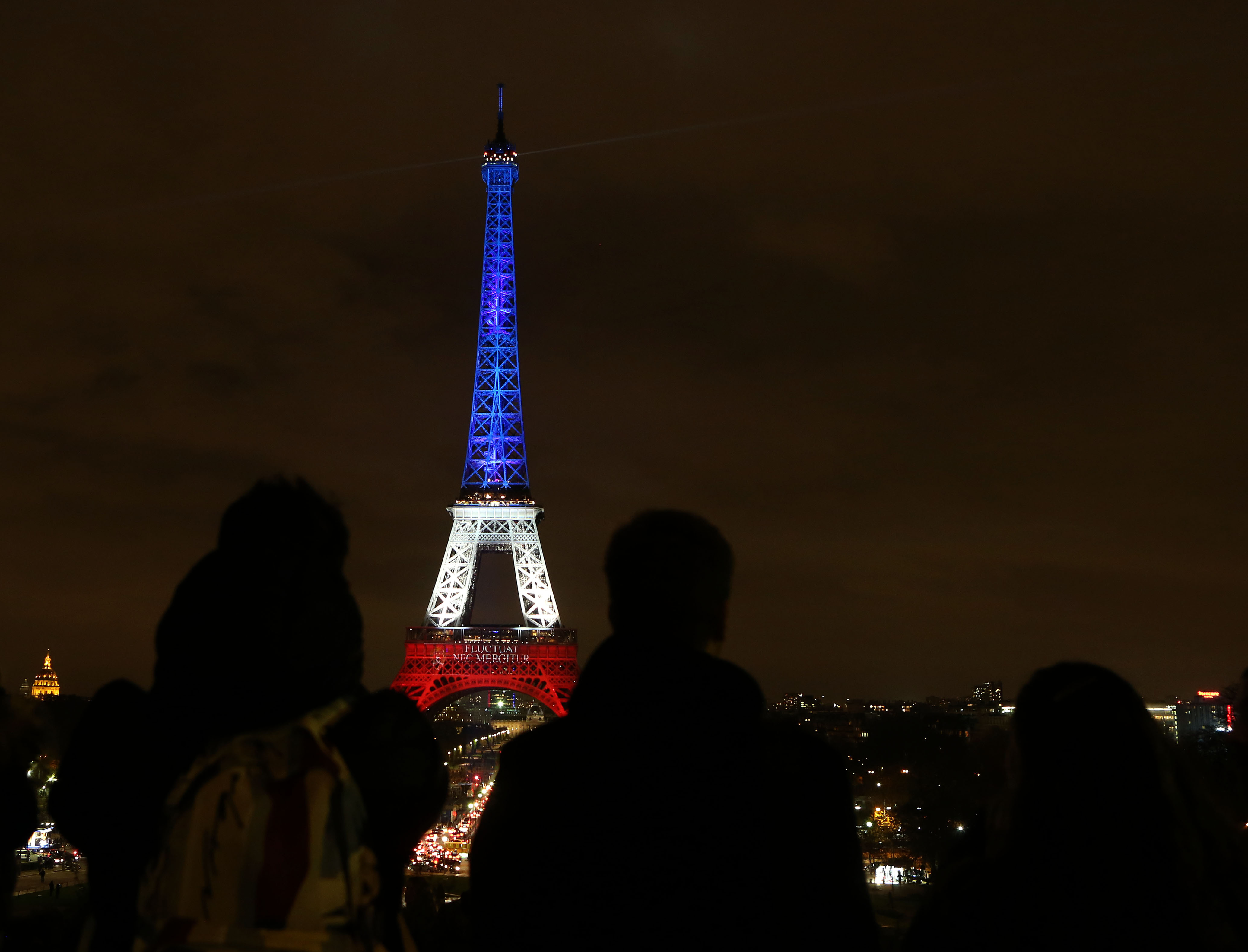 The Eiffel Tower lit up after the Paris Attacks