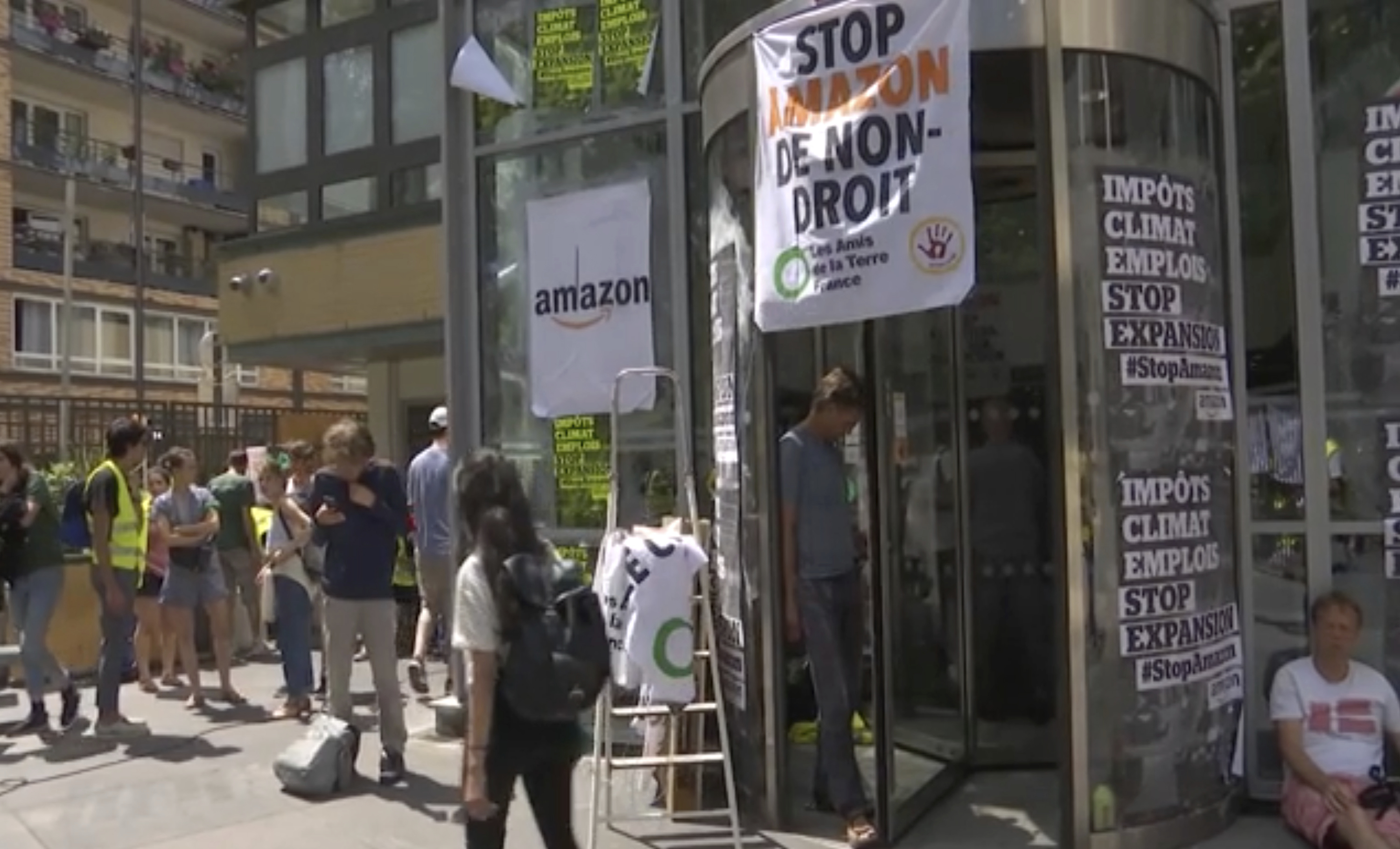 Environmental activists at the Amazon HQ in Paris