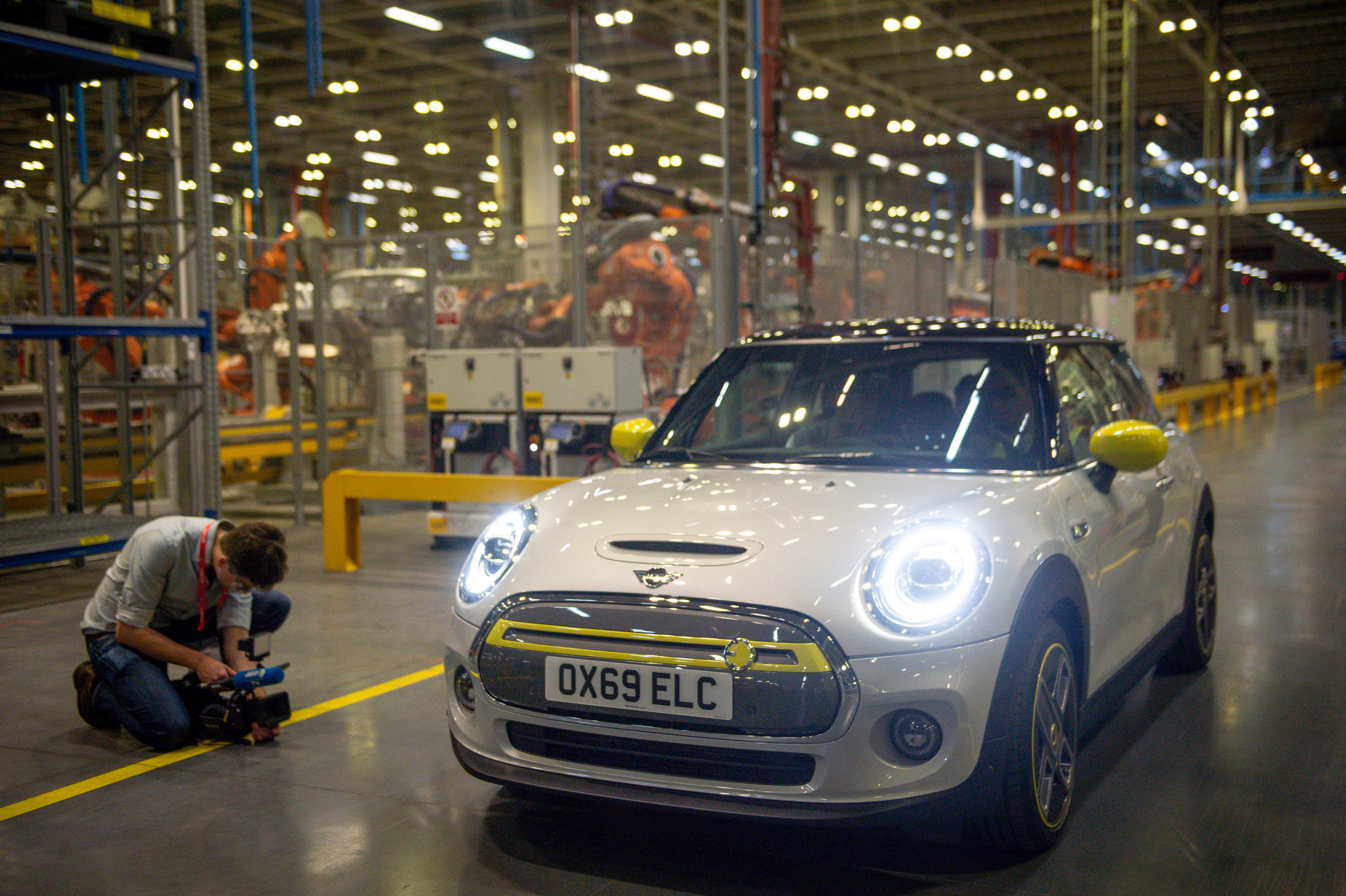 The MINI Electric is unveiled at the MINI factory in Cowley, Oxfordshire, before going into production later this year. (Jacob King/PA)