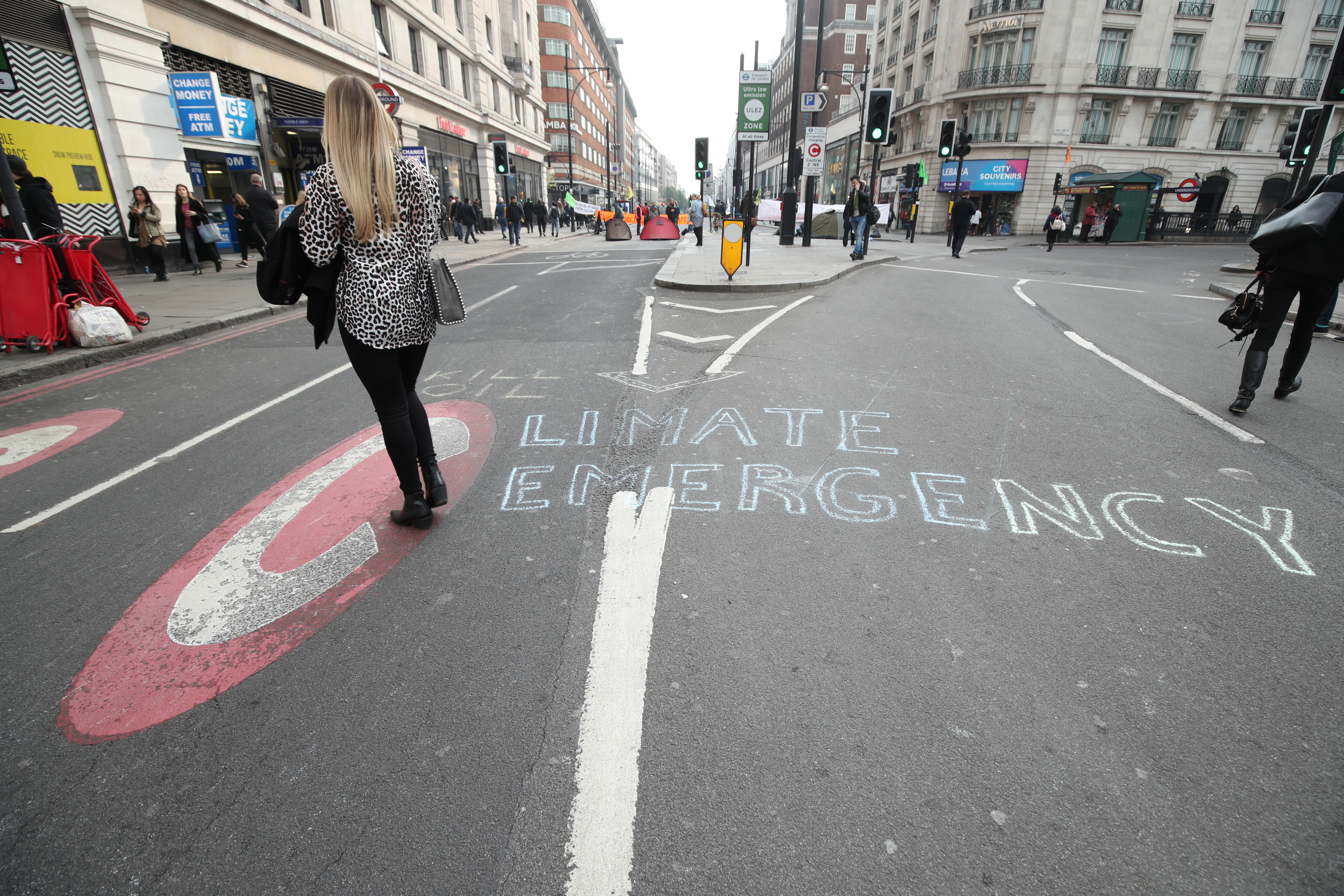 The Extinction Rebellion protest in Marble Arch, London, in April