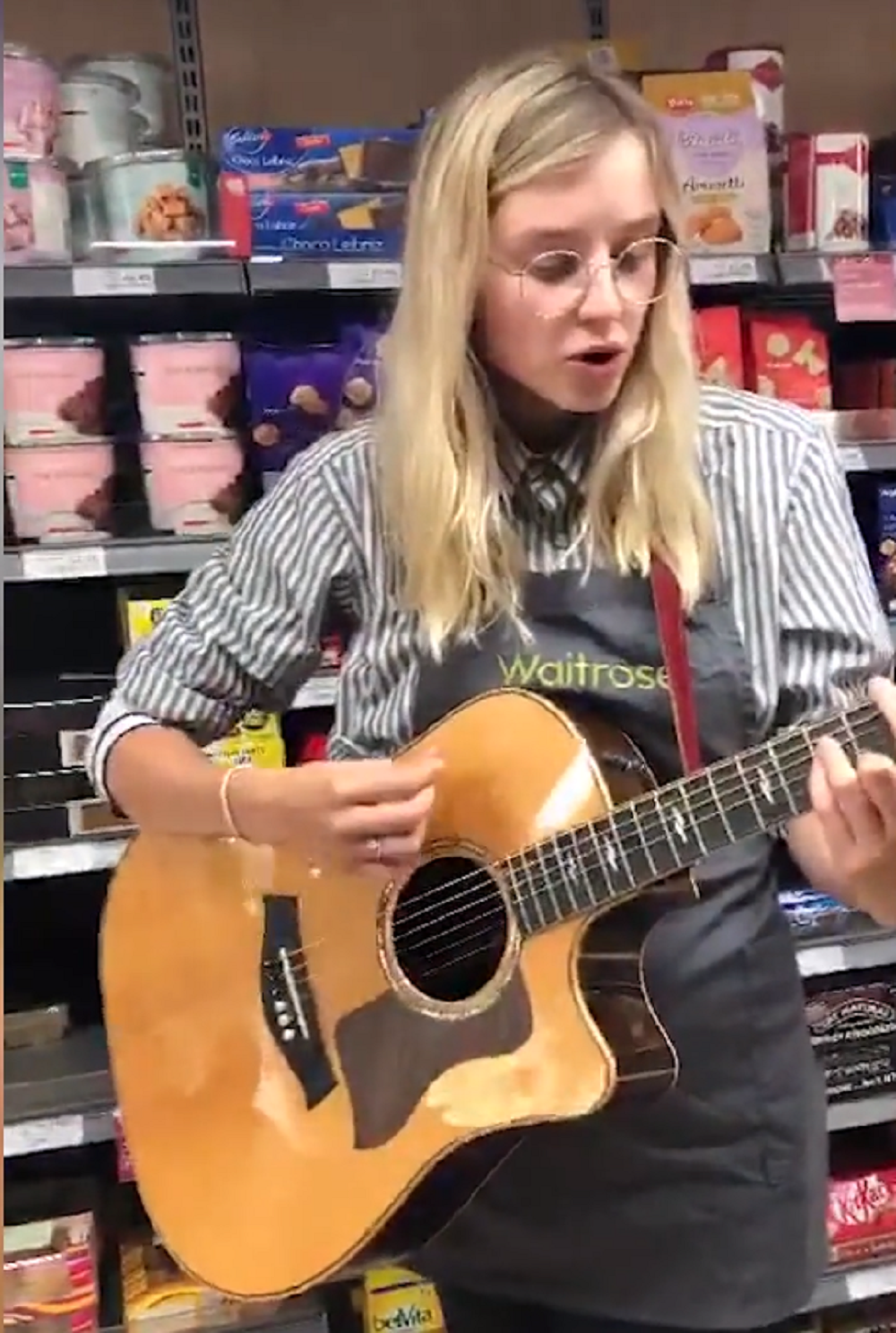 Karina Ramage performing in Waitrose