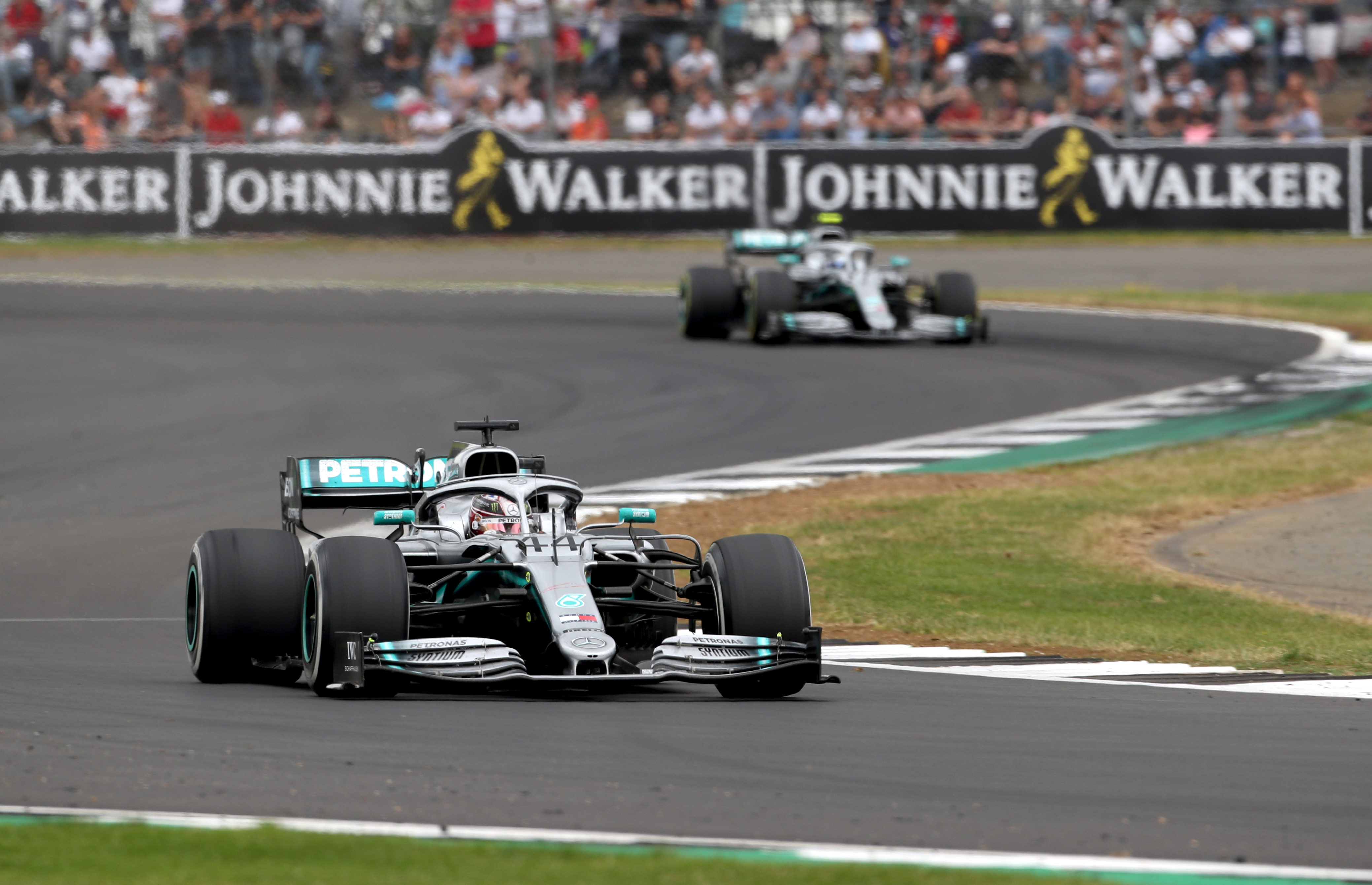 Mercedes' Lewis Hamilton leads the race during the British Grand Prix at Silverstone, Towcester. (Bradley Collyer/PA Wire)