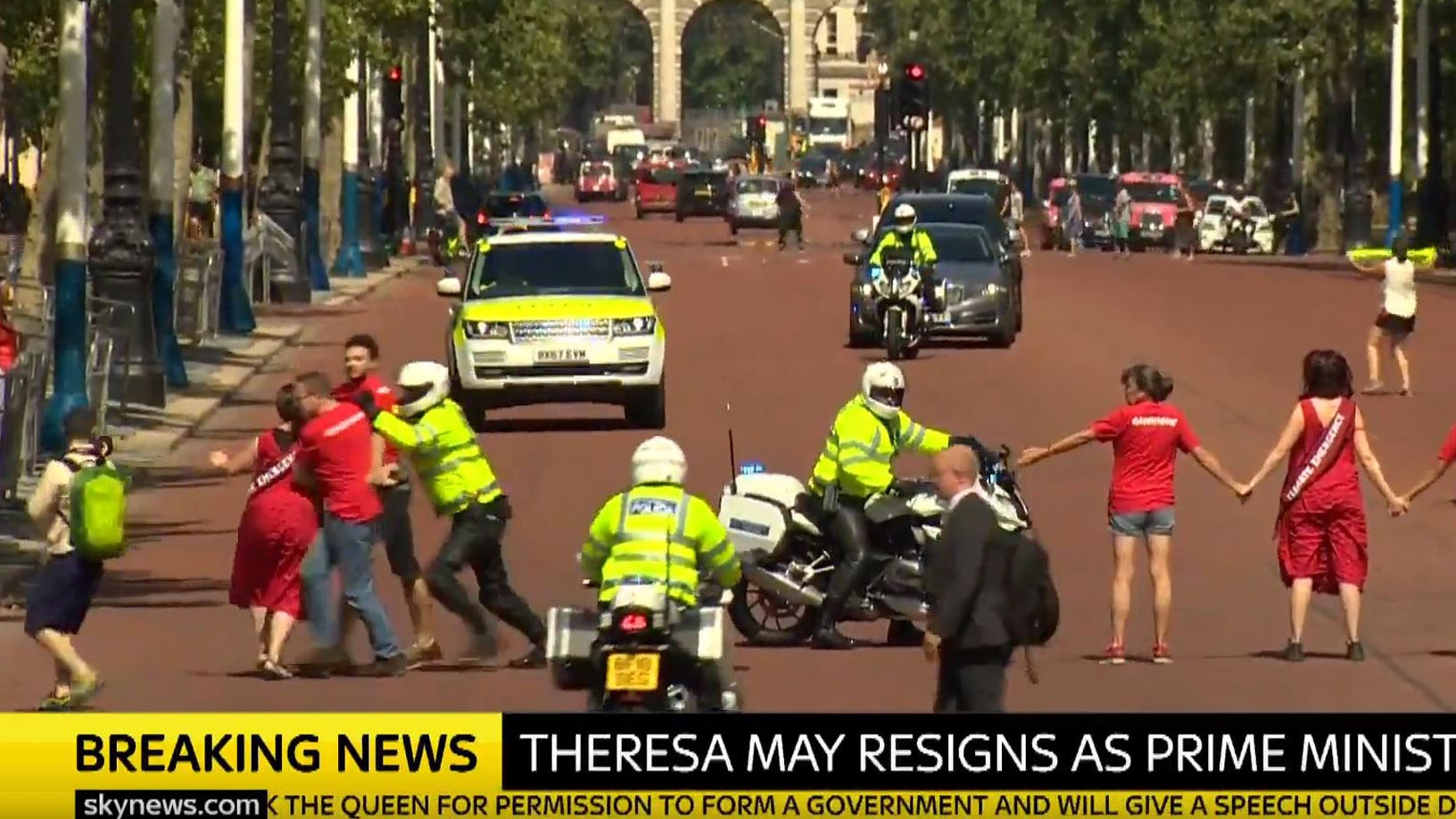 Protesters on The Mall (Sky News/PA)