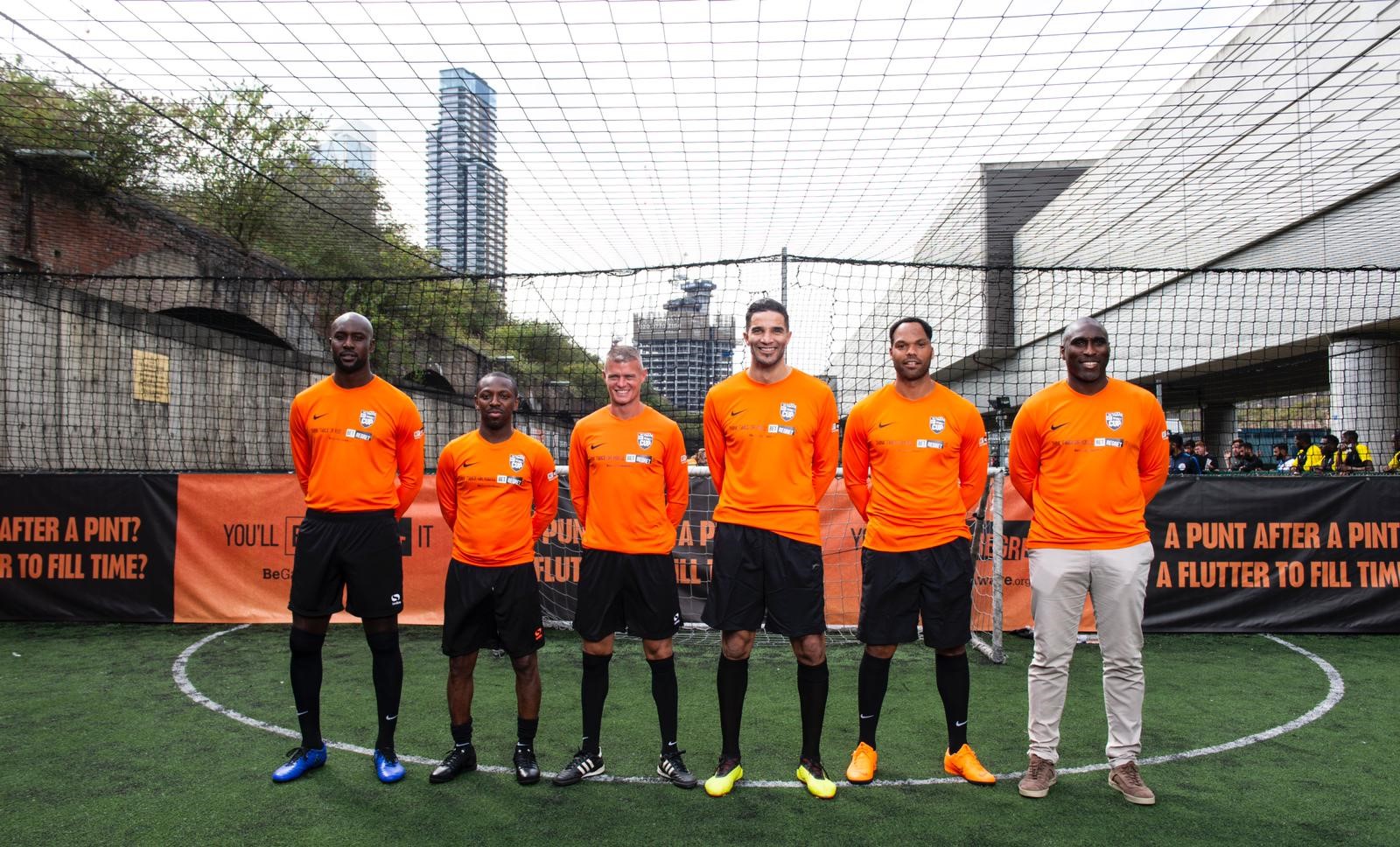 David James, third right, and Joleon Lescott, second right, were part of a team of former England internationals playing in the Bet Regret Cup