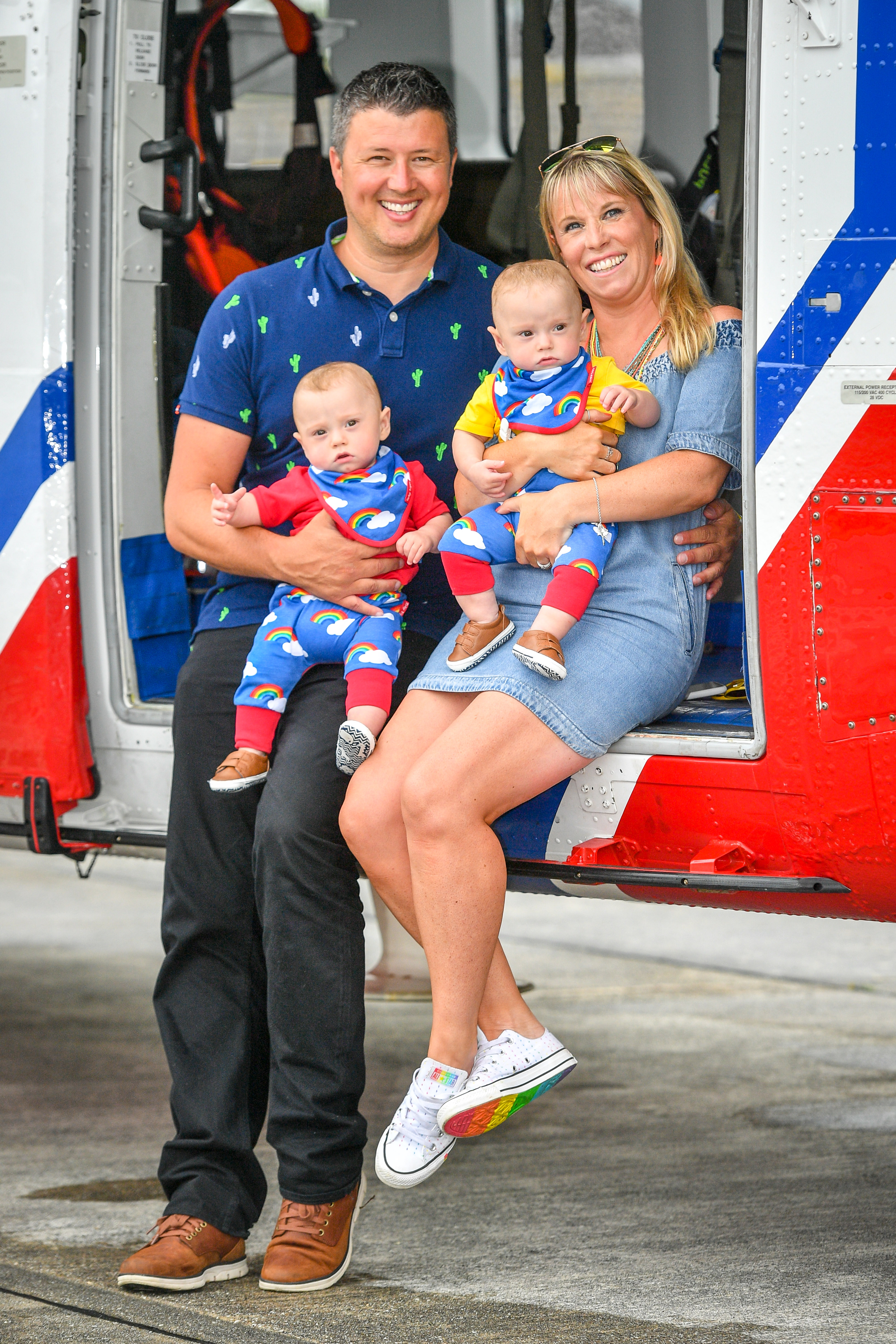 Rich and Jennie Powell with their twin sons Ruben and Jenson (Ben Birchall/PA)