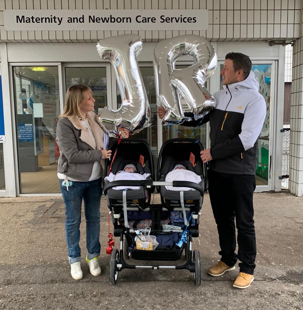 Mr and Mrs Powell with Jenson and Ruben as they go home for the first time (Rich Powell/PA).