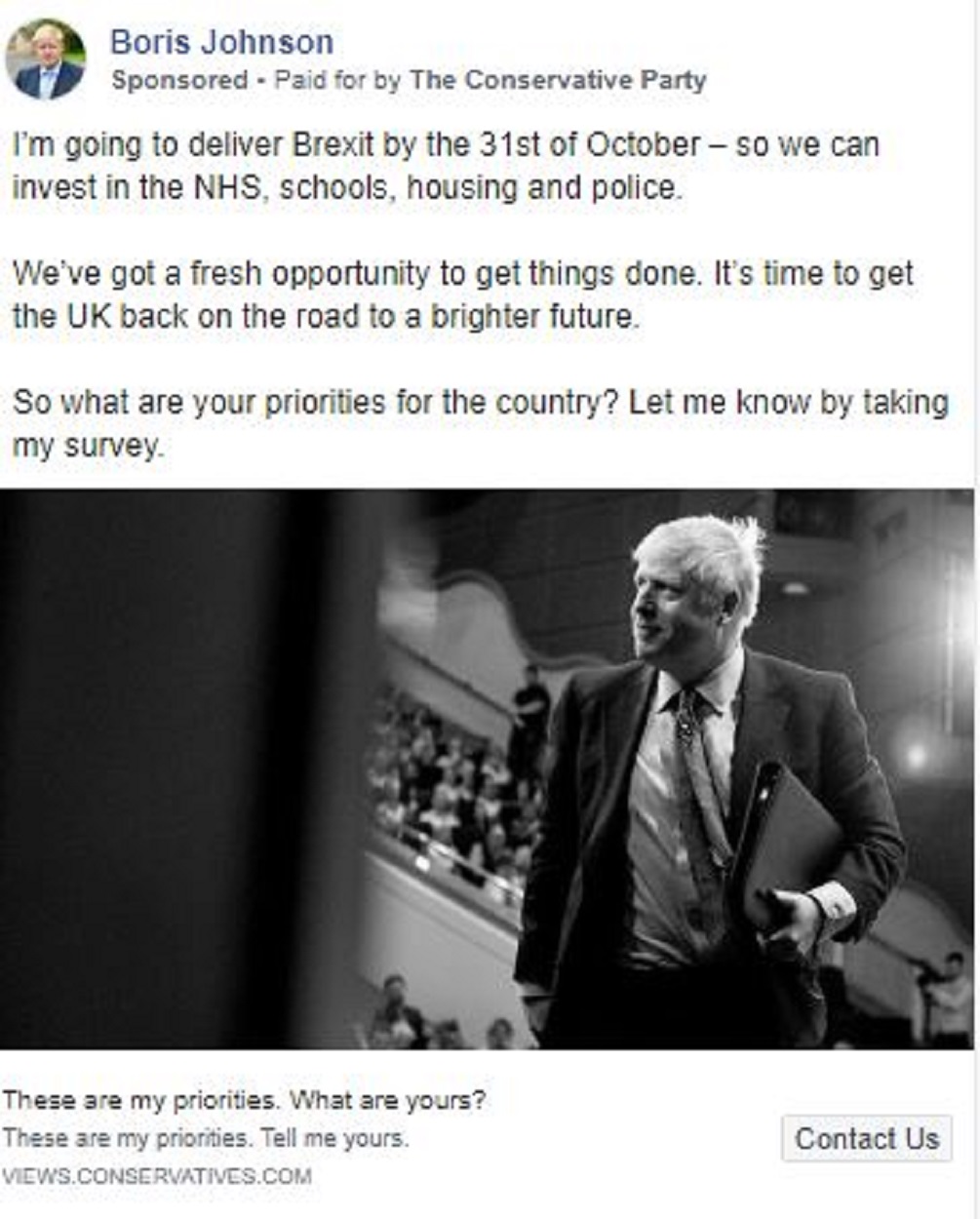 An advert on Boris Johnson's page (Conservatives/Facebook)
