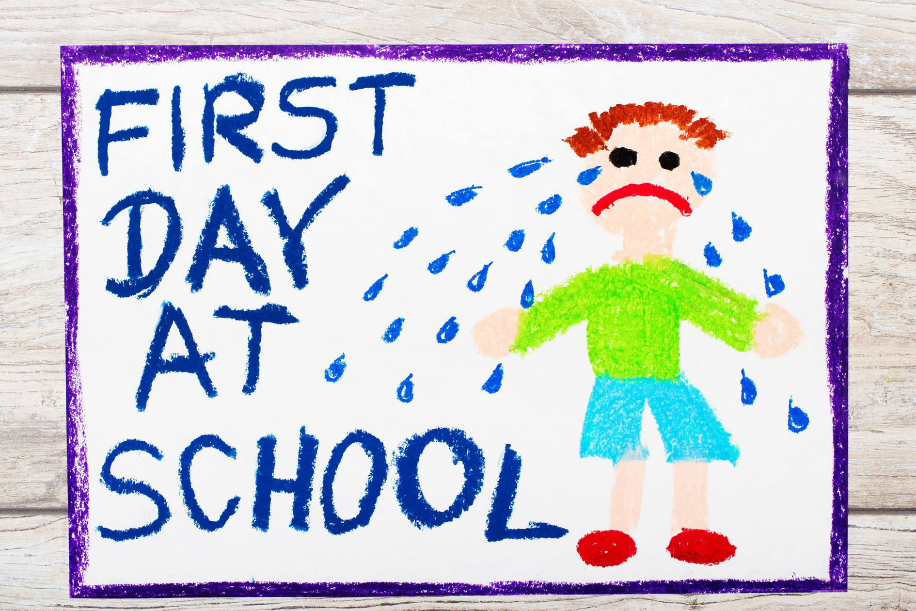 Drawing of crying little boy