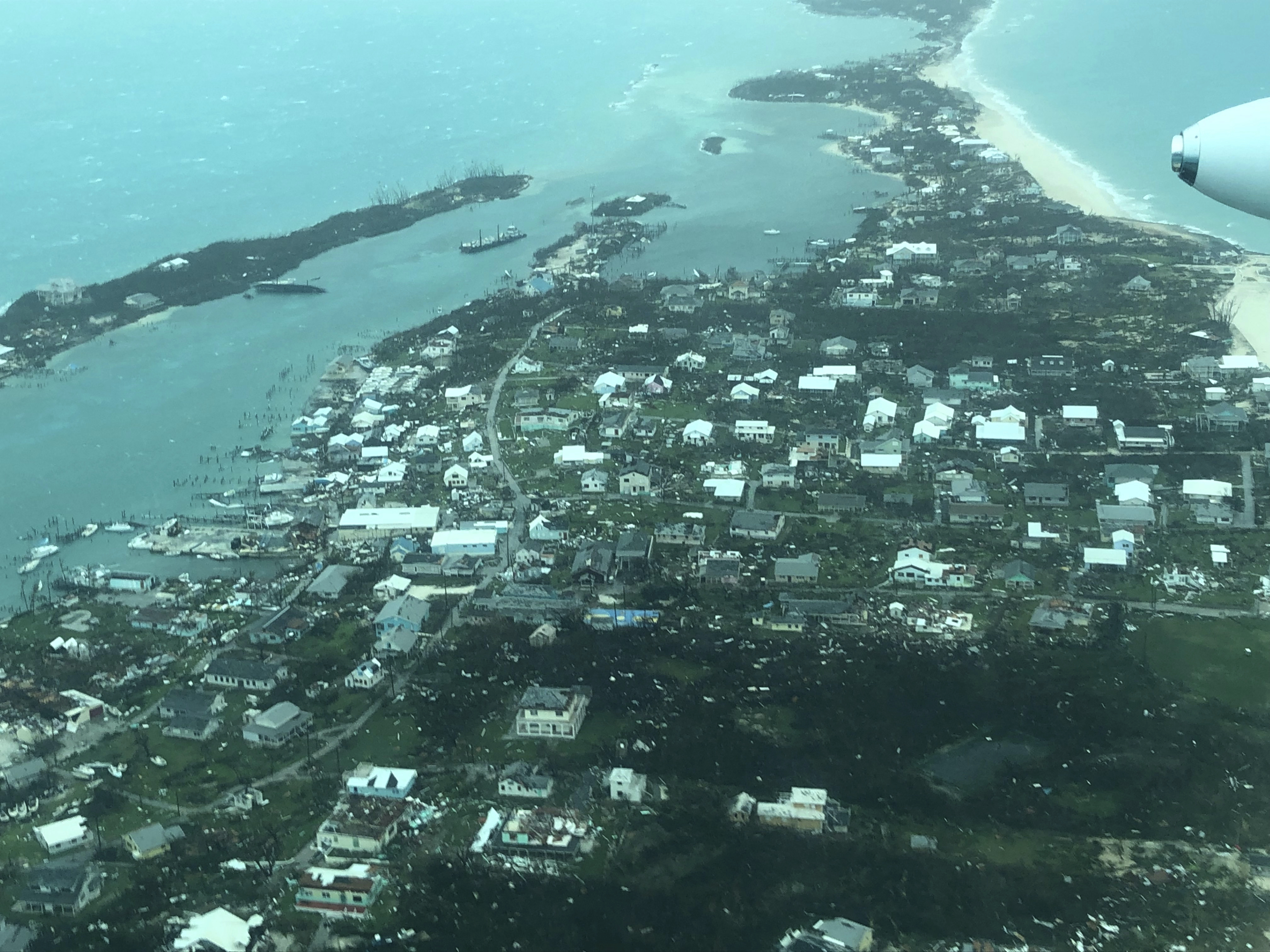 This aerial photo provided by Medic Corps shows the destruction brought by Hurricane Dorian on Man-o-War Cay, Bahama
