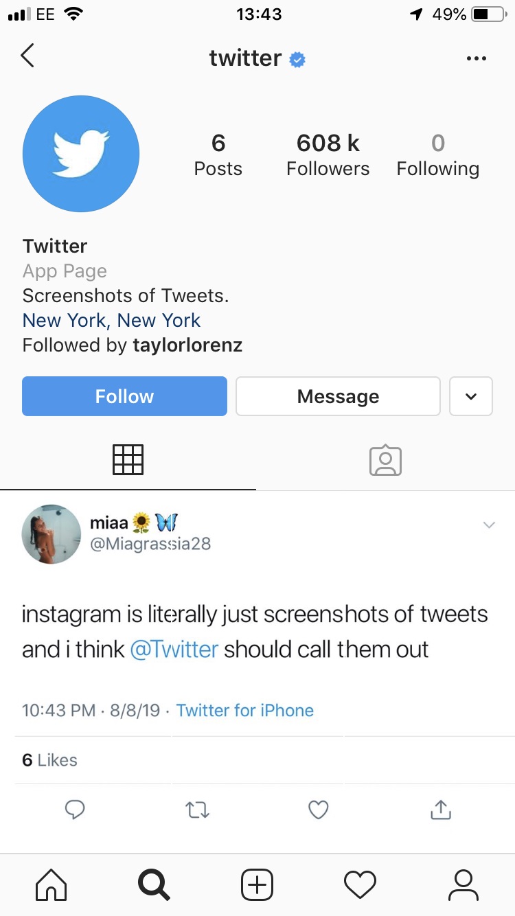 Tweets on Twitter's Instagram account