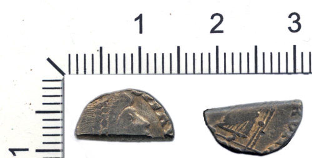 Image of halved coins issued after the discovery of a Roman-era hoard near Wem in Shropshire last year. (Credit: British Museum's Portable Antiquities Scheme/PA)