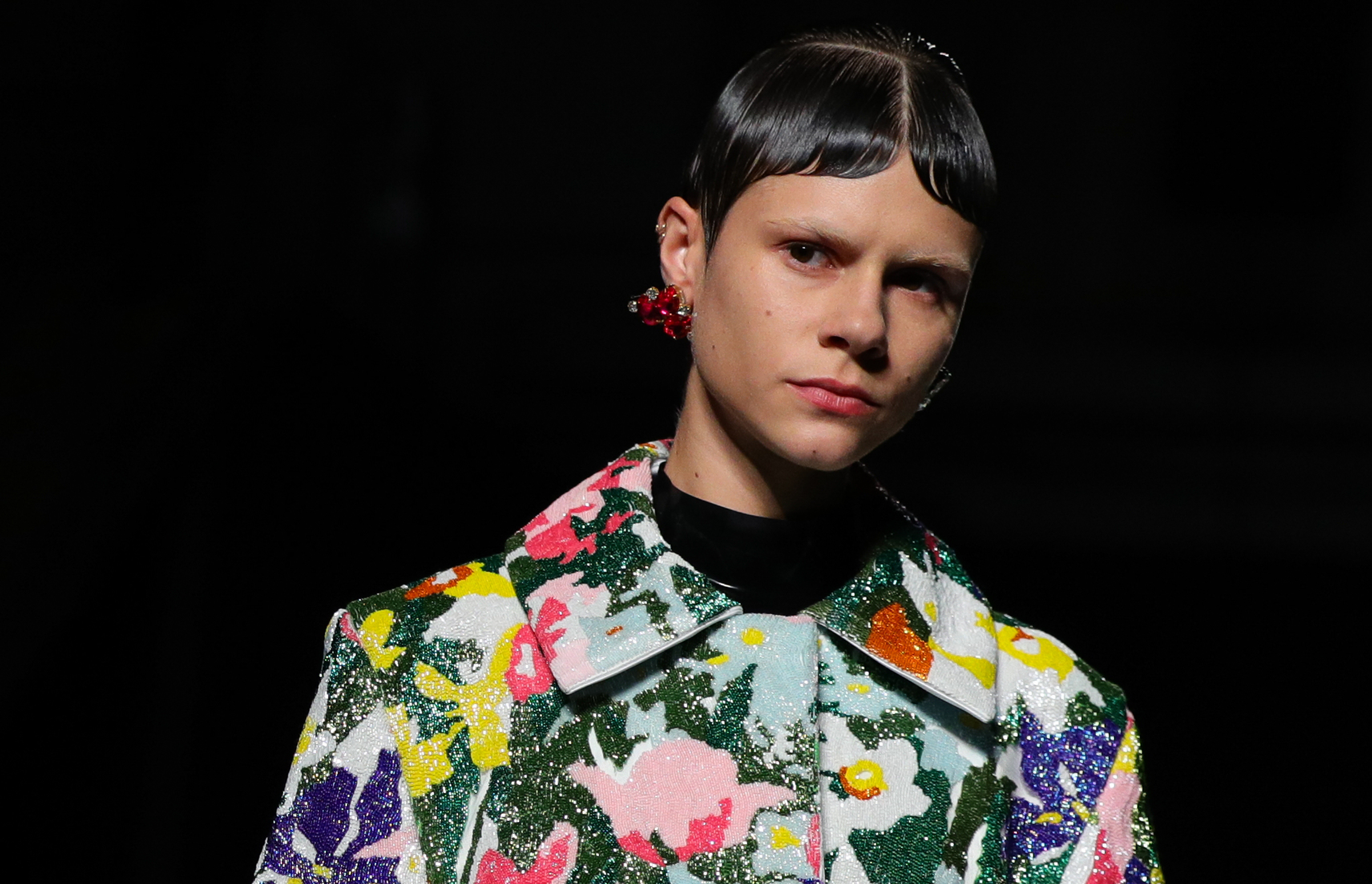 model on the catwalk at Richard Quinn AW19