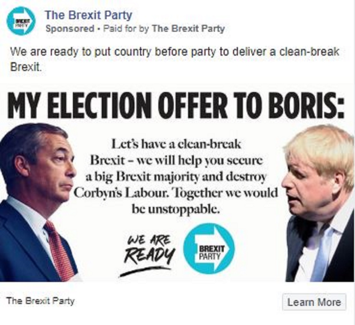 An advert promoted by the Brexit Party