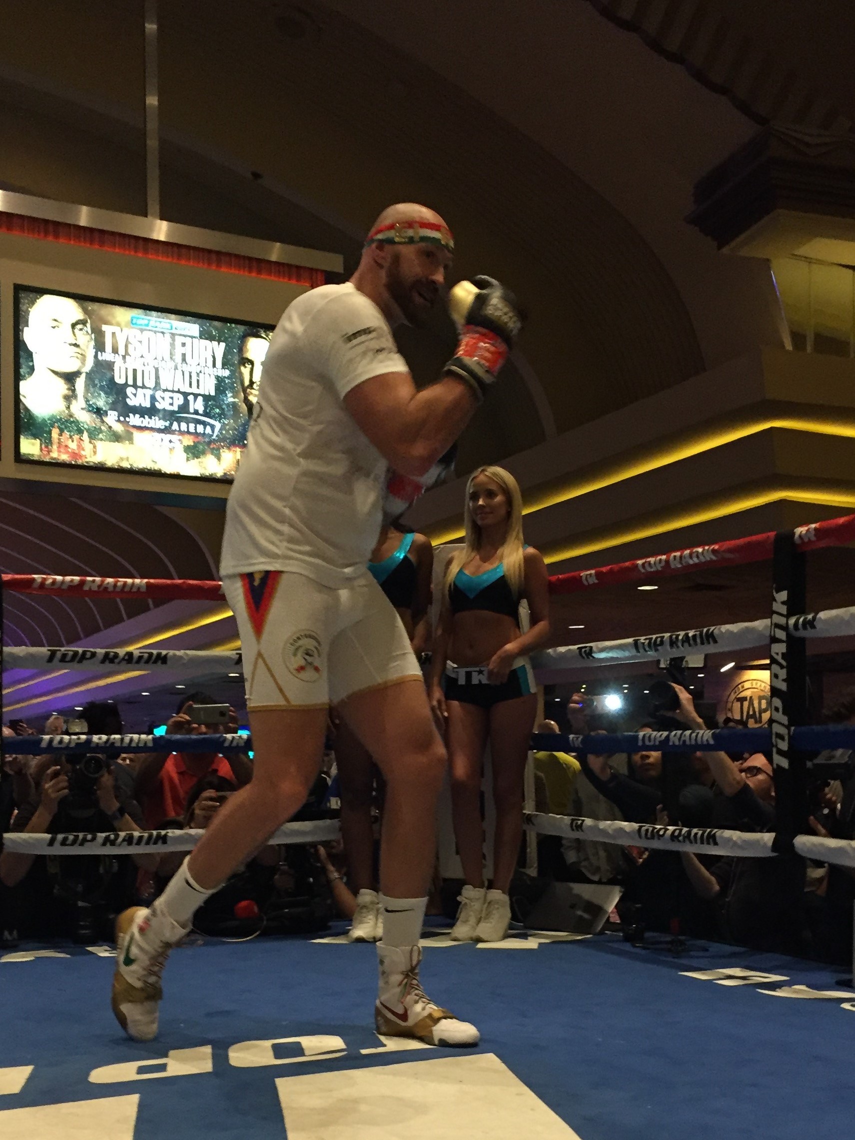 Tyson Fury during his public workout at the MGM Grand in Las Vegas ahead of his fight with Otto Wallin
