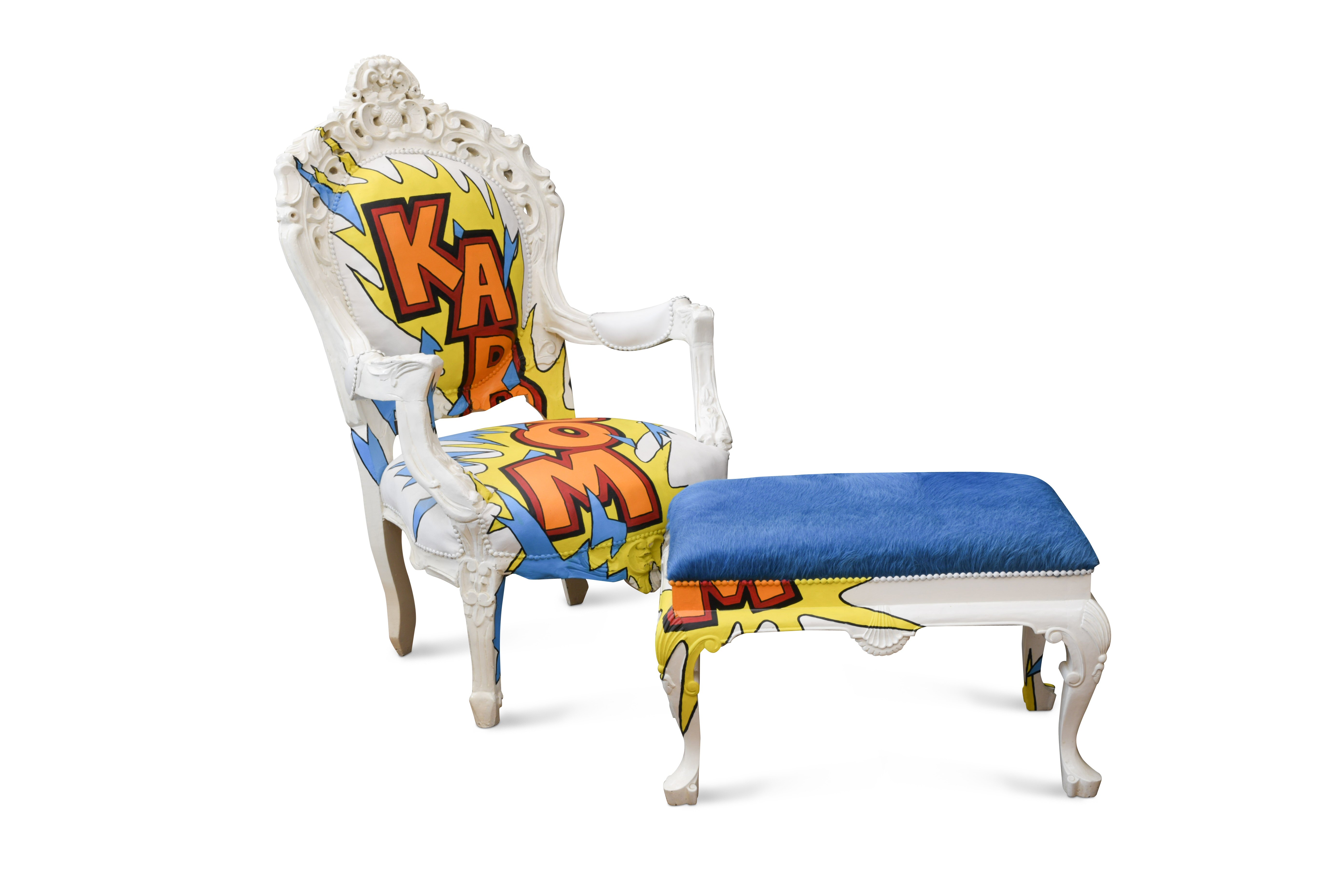 A Jimmie Martin 'kaboom' armchair and foot stool are among Keith Flint's belongings that are being sold at auction. (Cheffins/ PA)