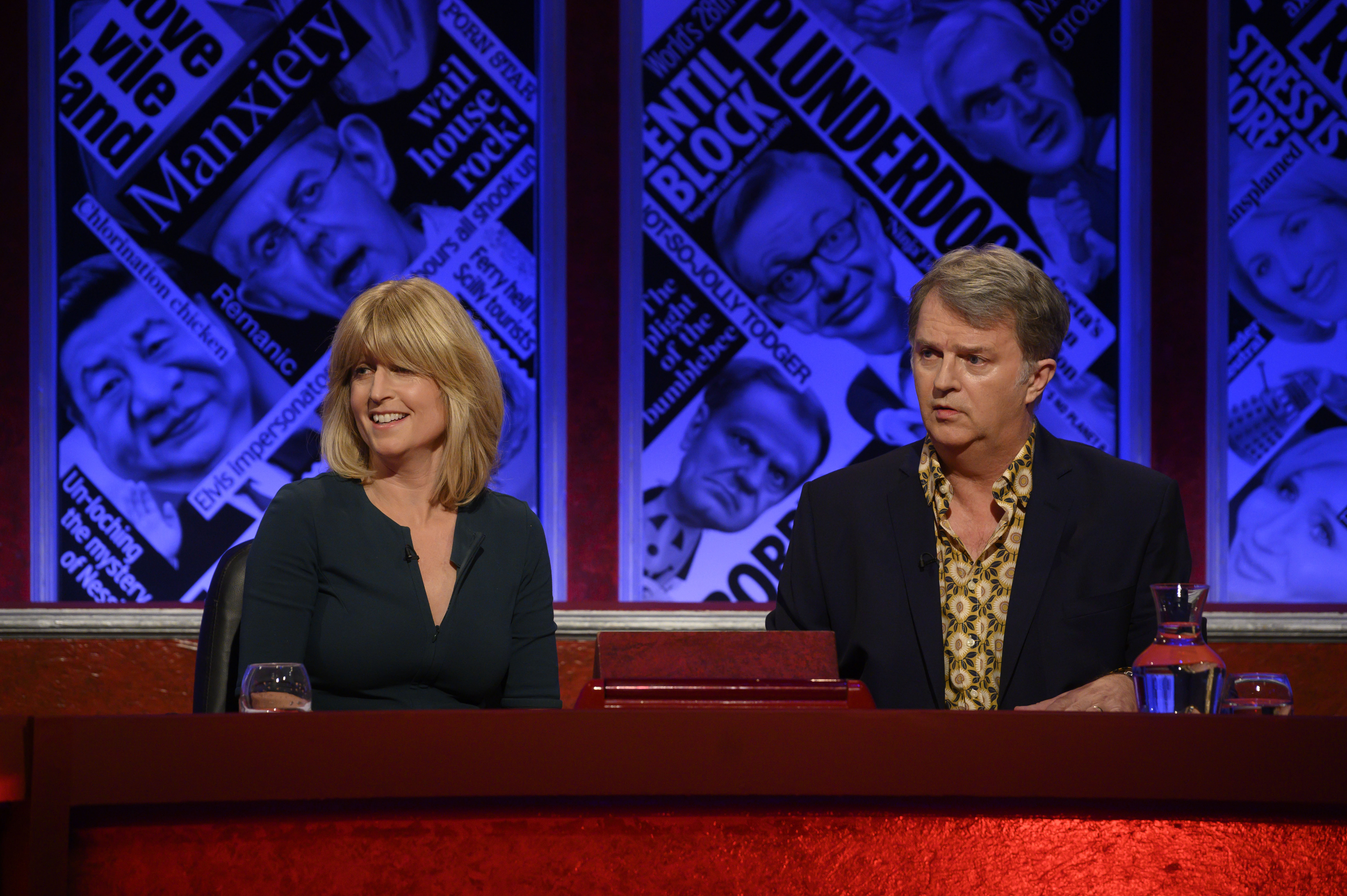 Rachel Johnson alongside Paul Merton on Have I Got News For You