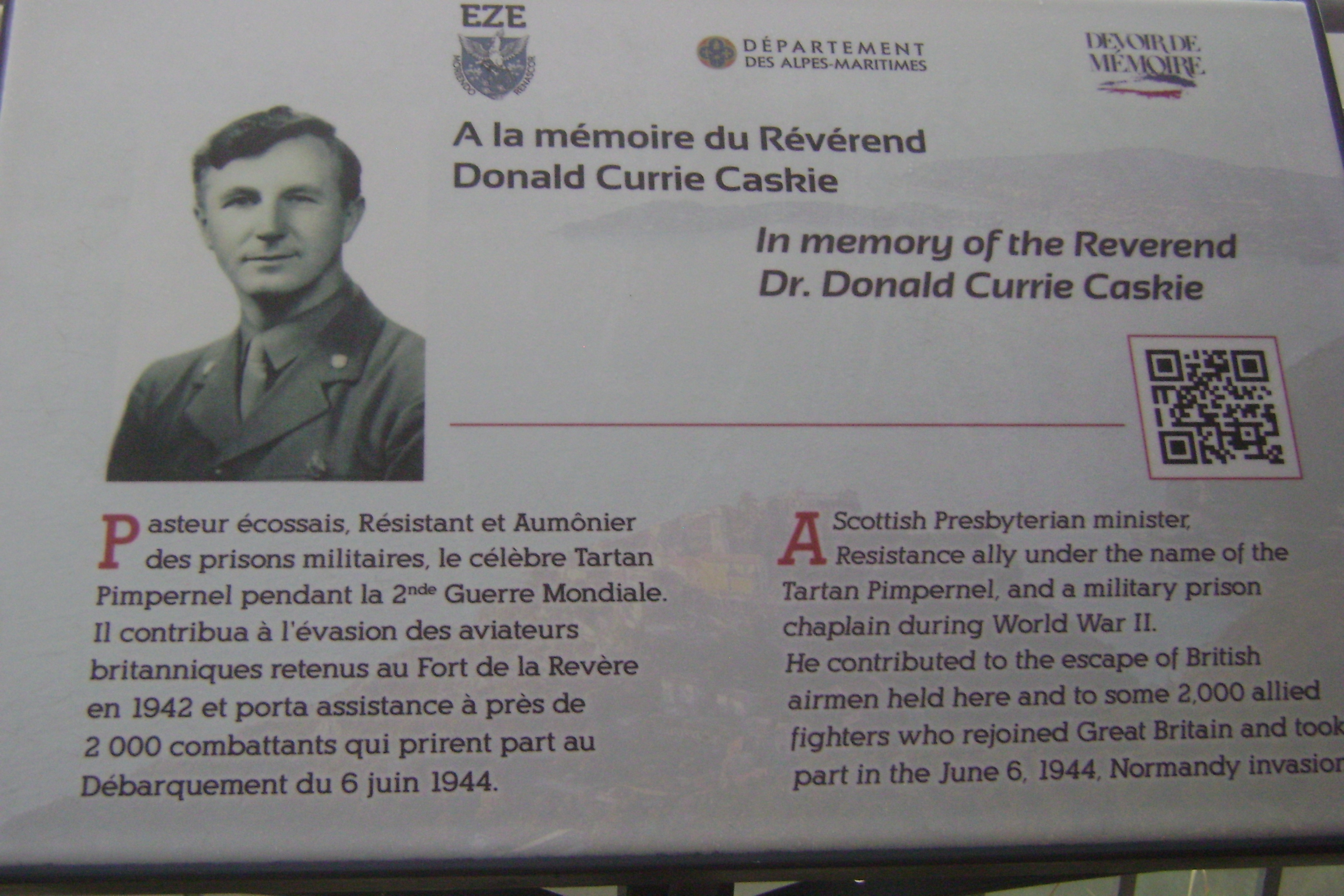 The Dr Donald Caskie memorial in France 