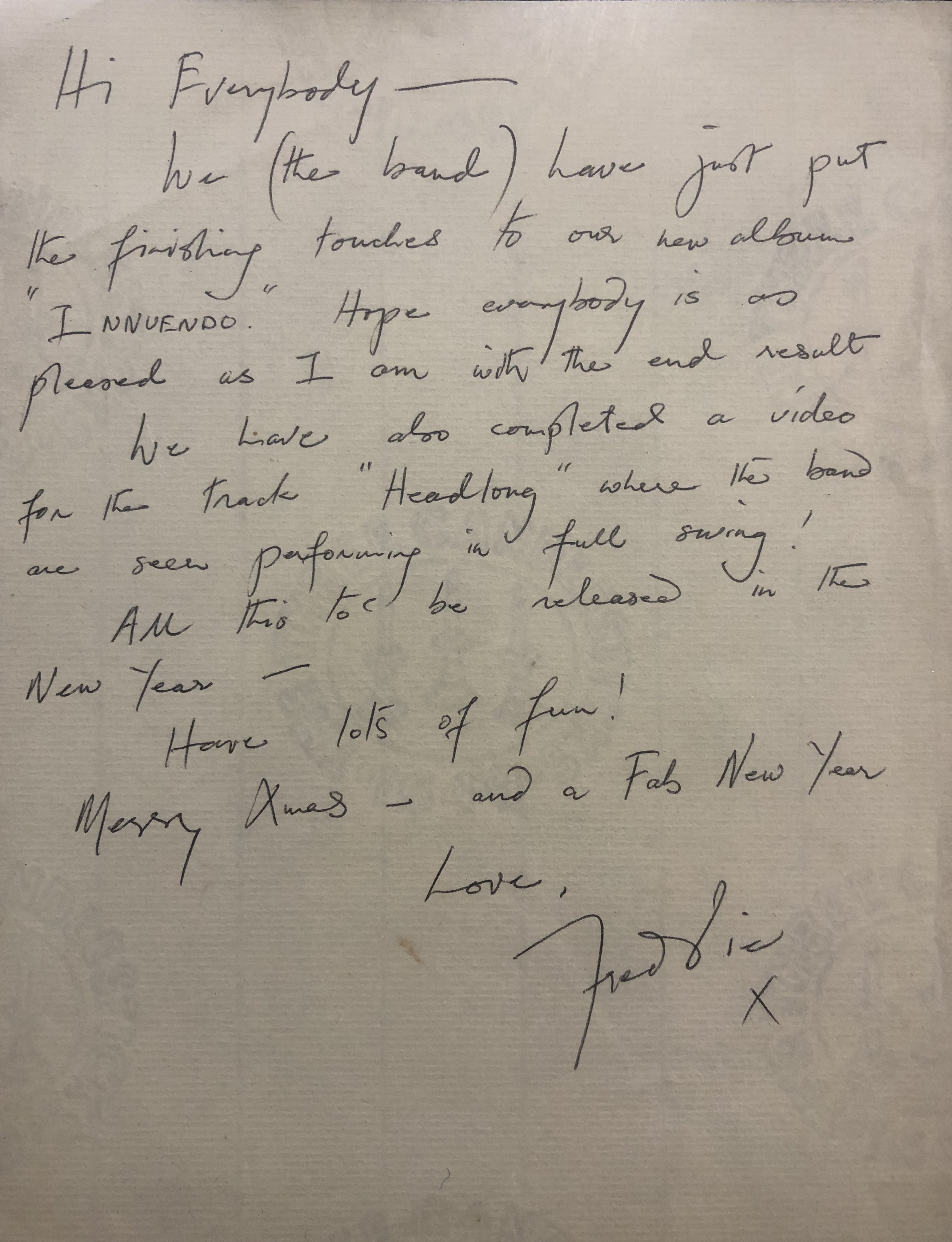 Freddie Mercury's letter 