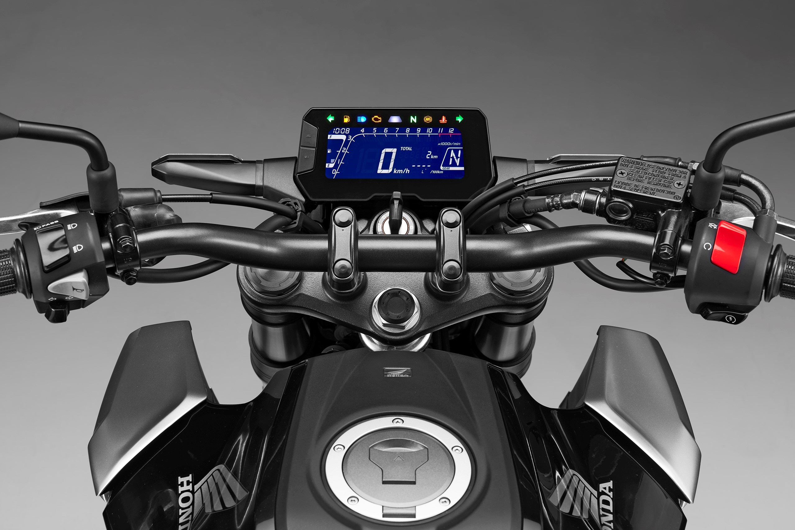 A large LCD screen relays key information to the rider