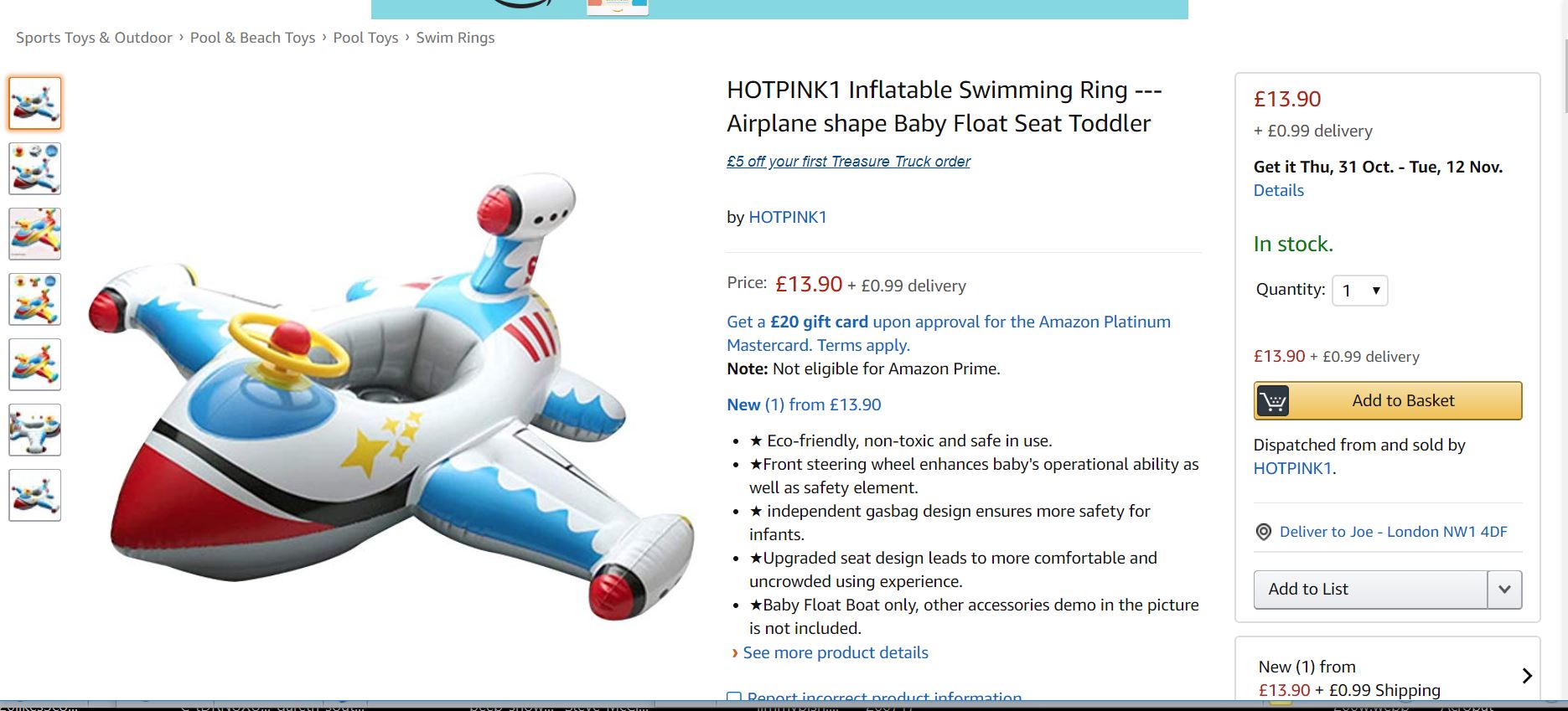 An inflatable swim ring for sale on Amazon flagged by Which? (Which?/PA)