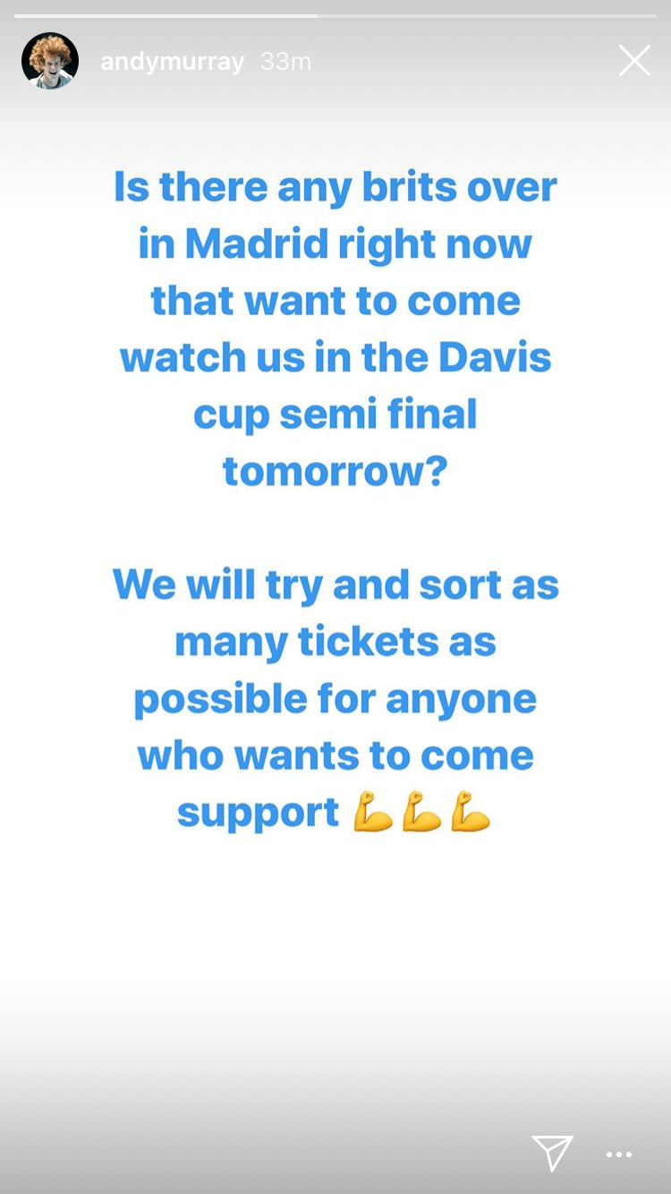 Andy Murray appealed for fans to come and support the British team on Instagram