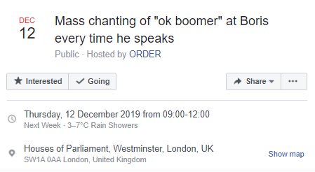 "okay boomer" Facebook event 