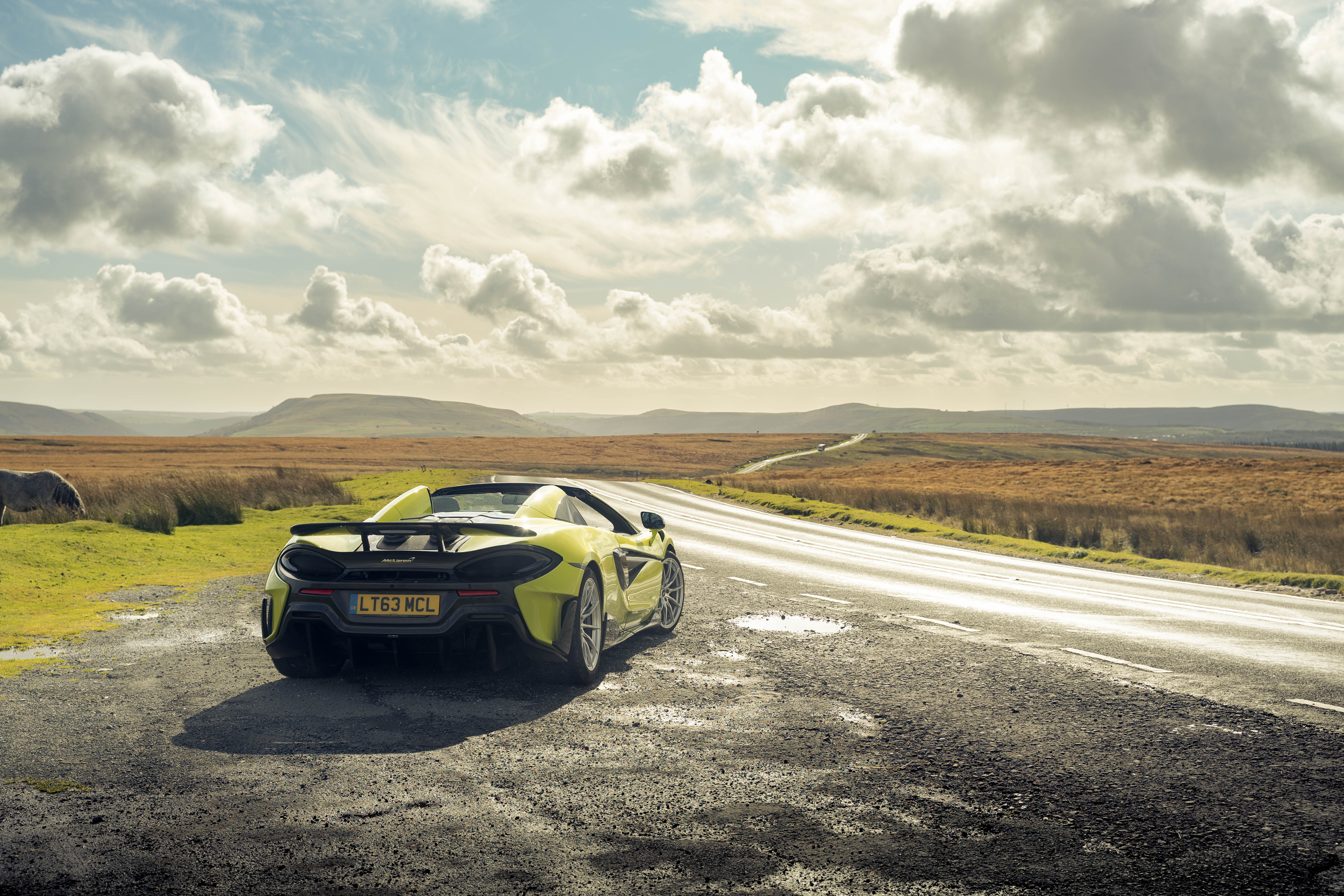 A large rear wing dominates the rear of the 600LT Spider