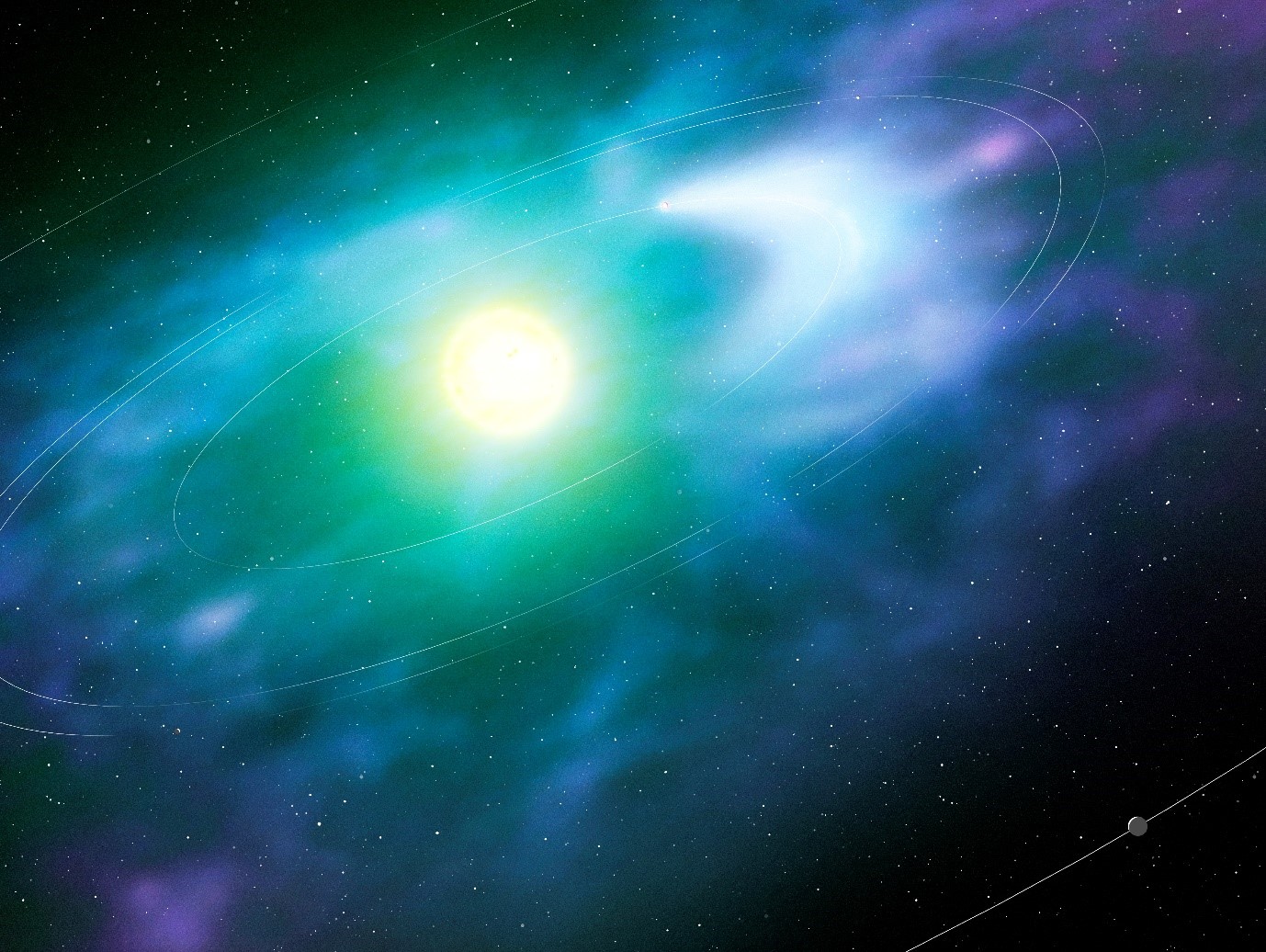 An artist’s visualisation of the DMPP-1 planetary system.