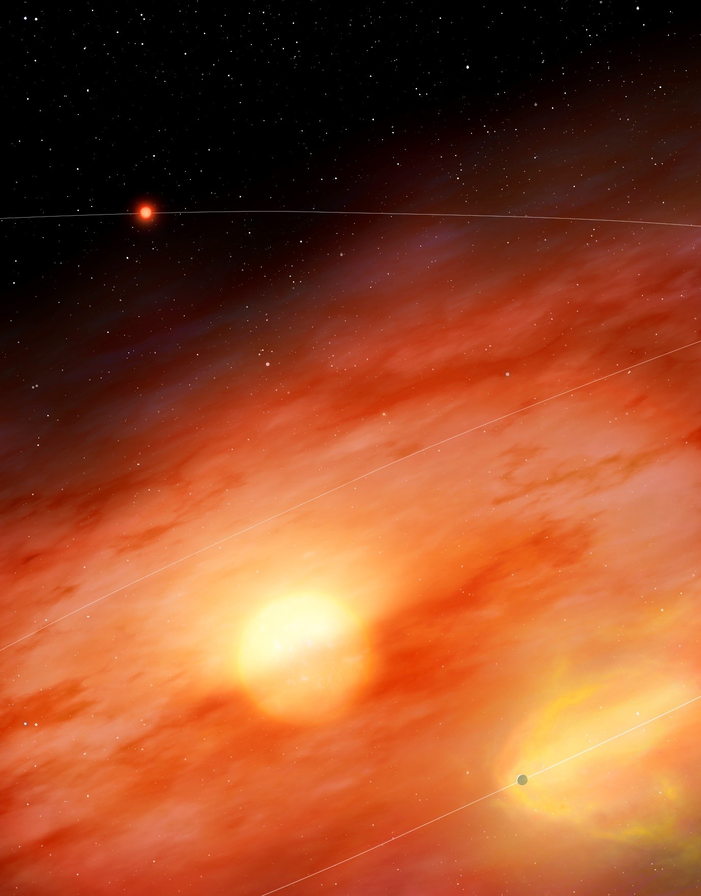 An artist’s visualisation of the DMPP-3AB planetary system.