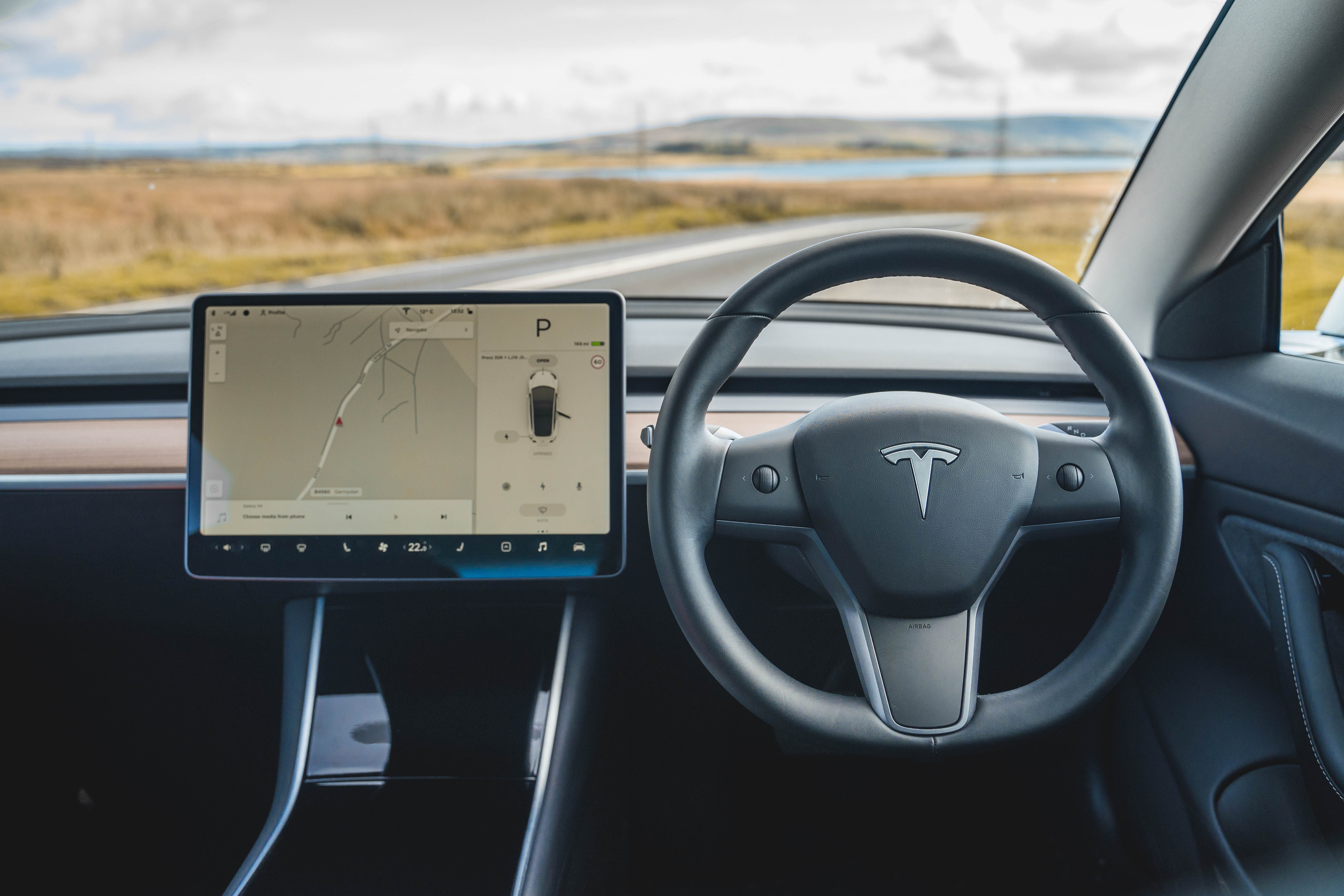 The interior of the Model 3 is dominated by the screen 