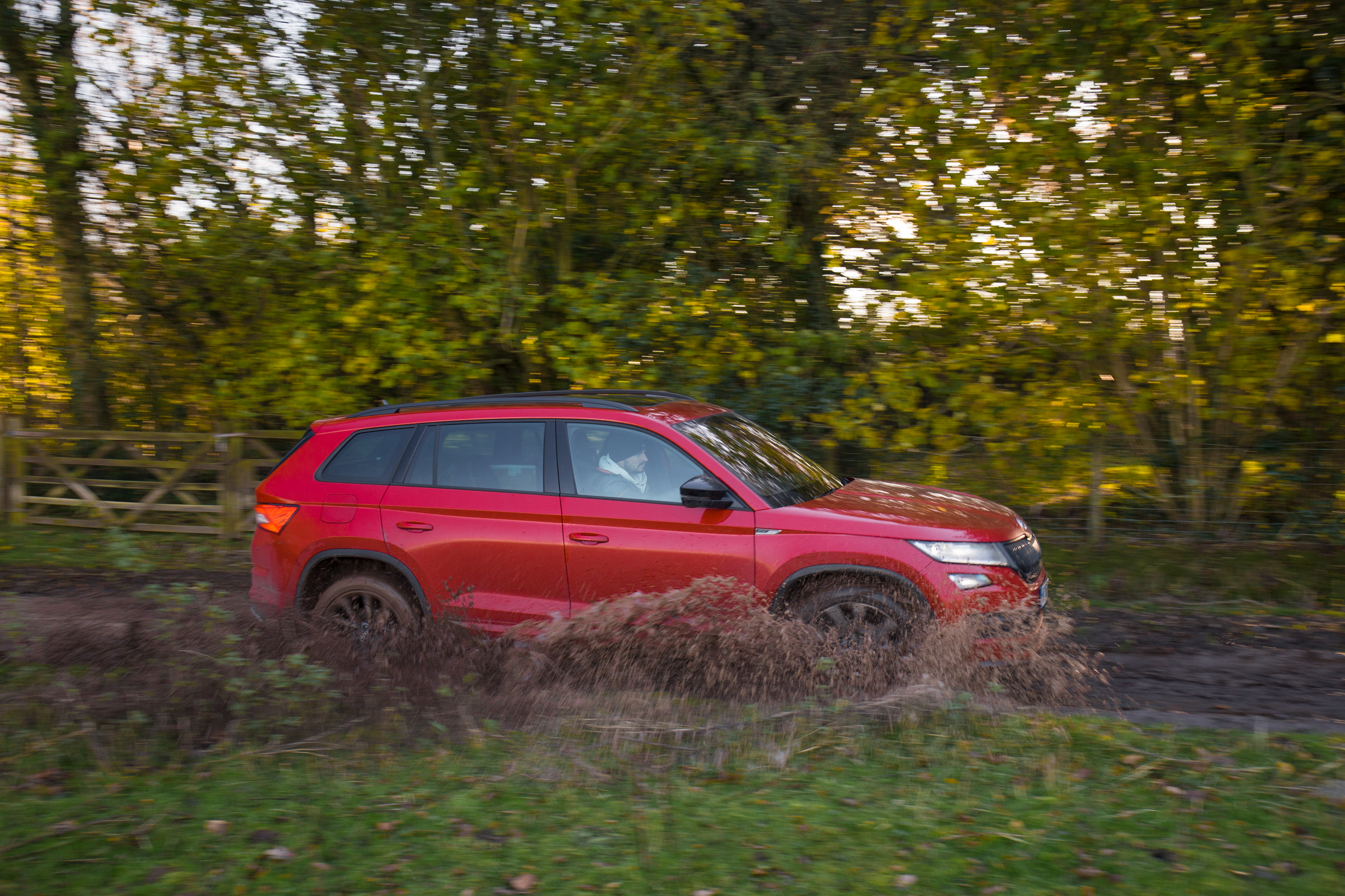 Even muddy lanes are no match for the Kodiaq
