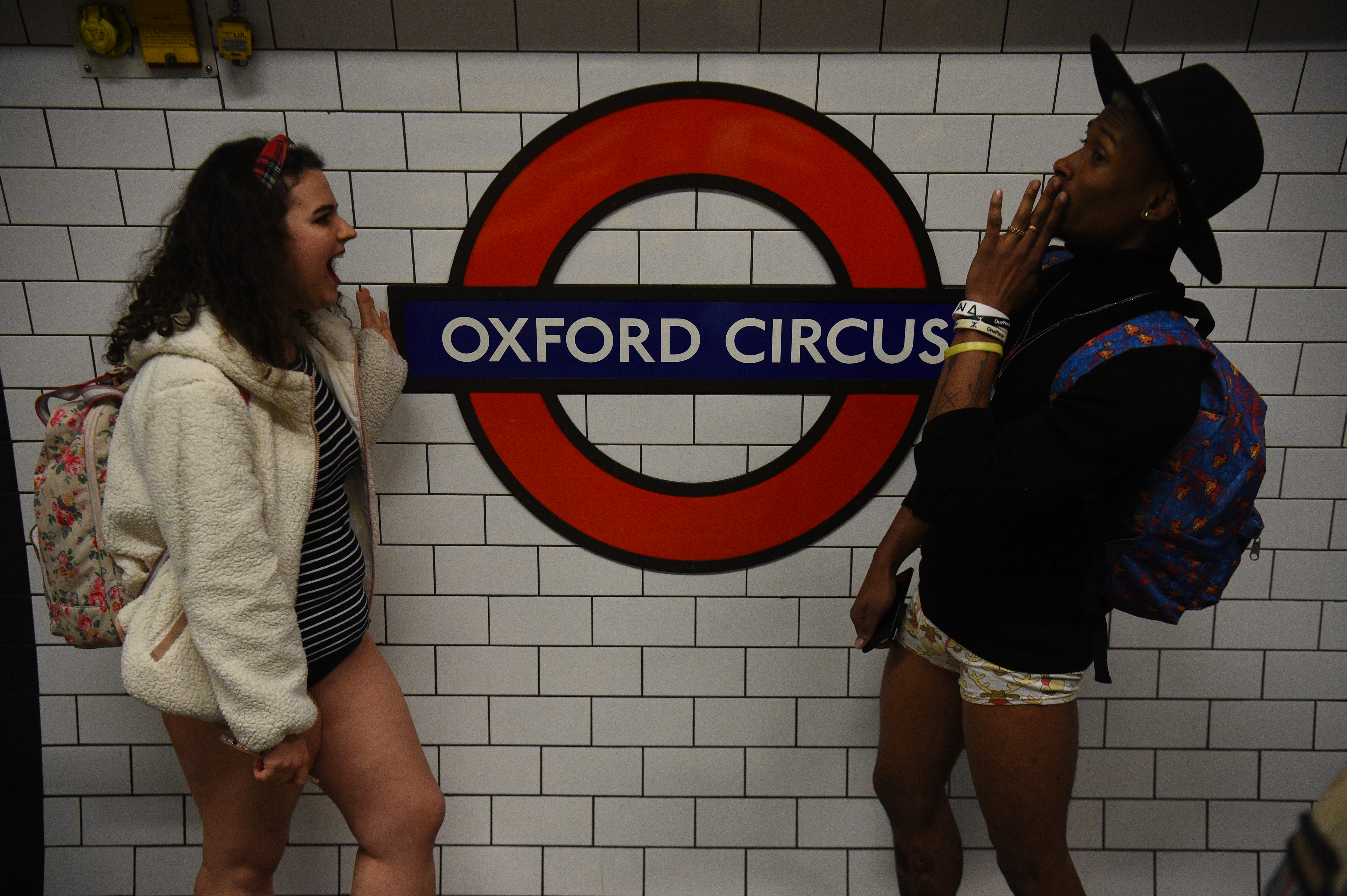 People at Oxford Circus as they take part in the 11th annual No Trousers Tube Ride in London