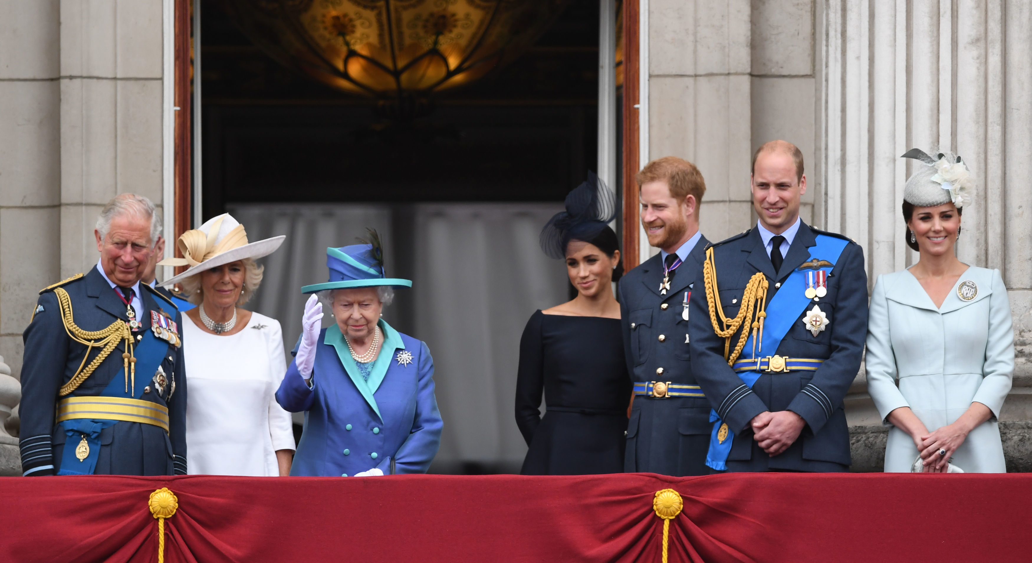 Harry and Meghan with the royals on the balcony at Buckingham Palace