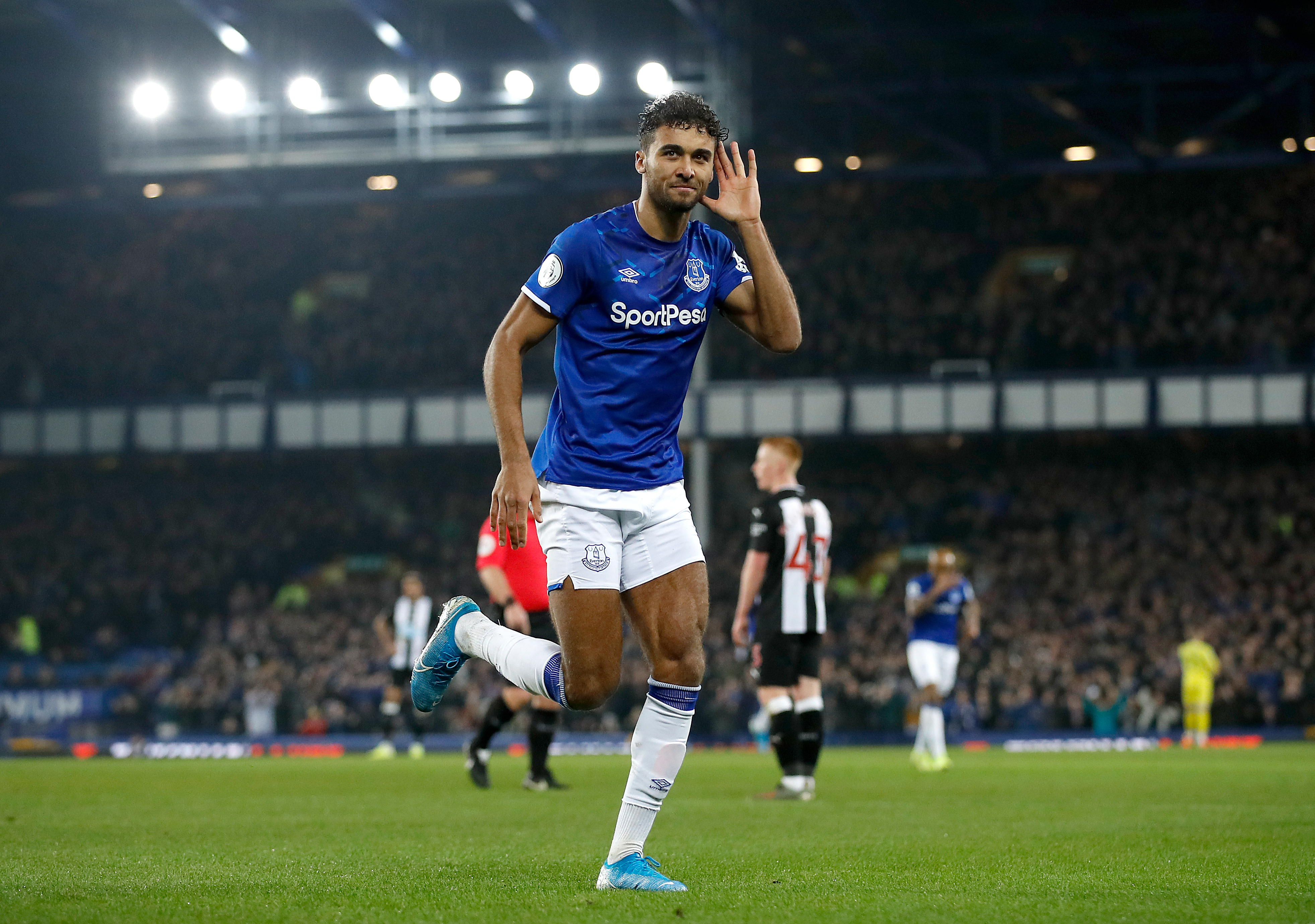 Everton's Dominic Calvert-Lewin celebrates scoring his side's second goal of the game during the Premier League match at Goodison Park, Liverpool.