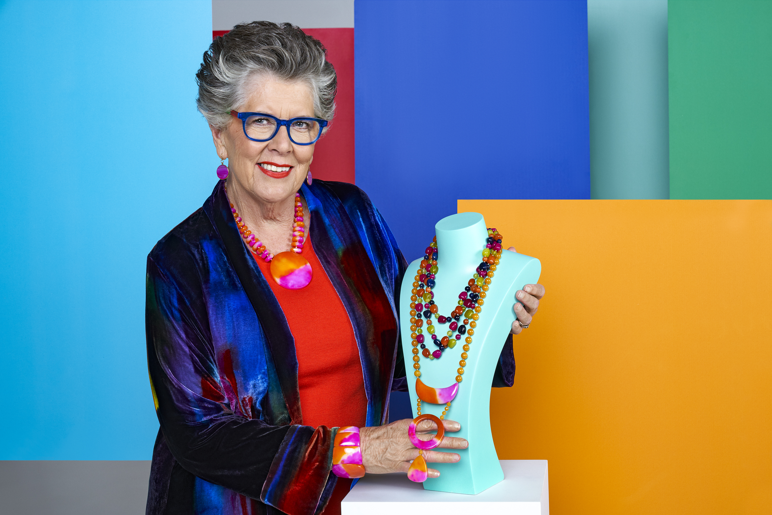 Prue Leith wearing items from her Lola Rose jewellery collection