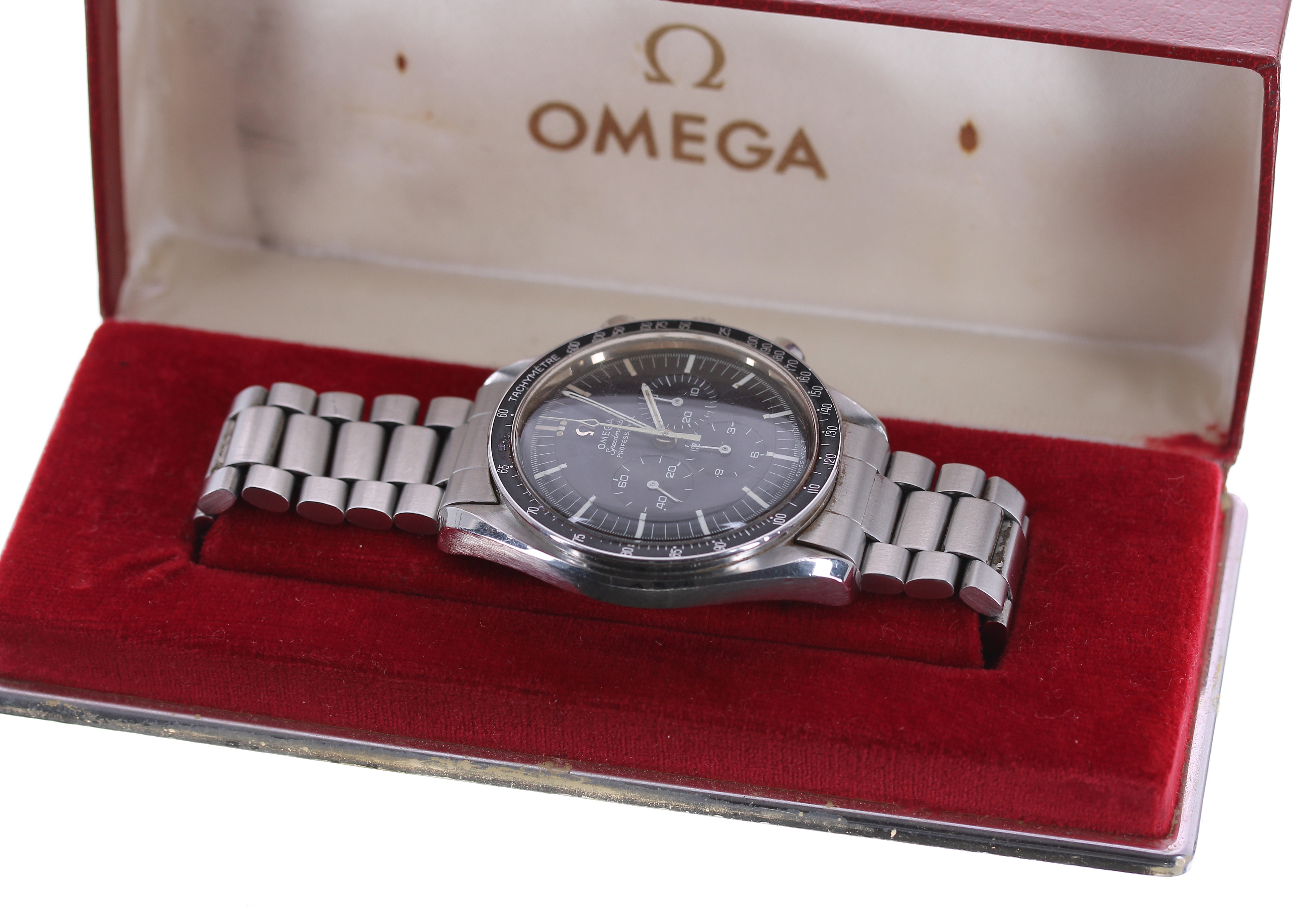 The Omega Speedmaster in its casewatch