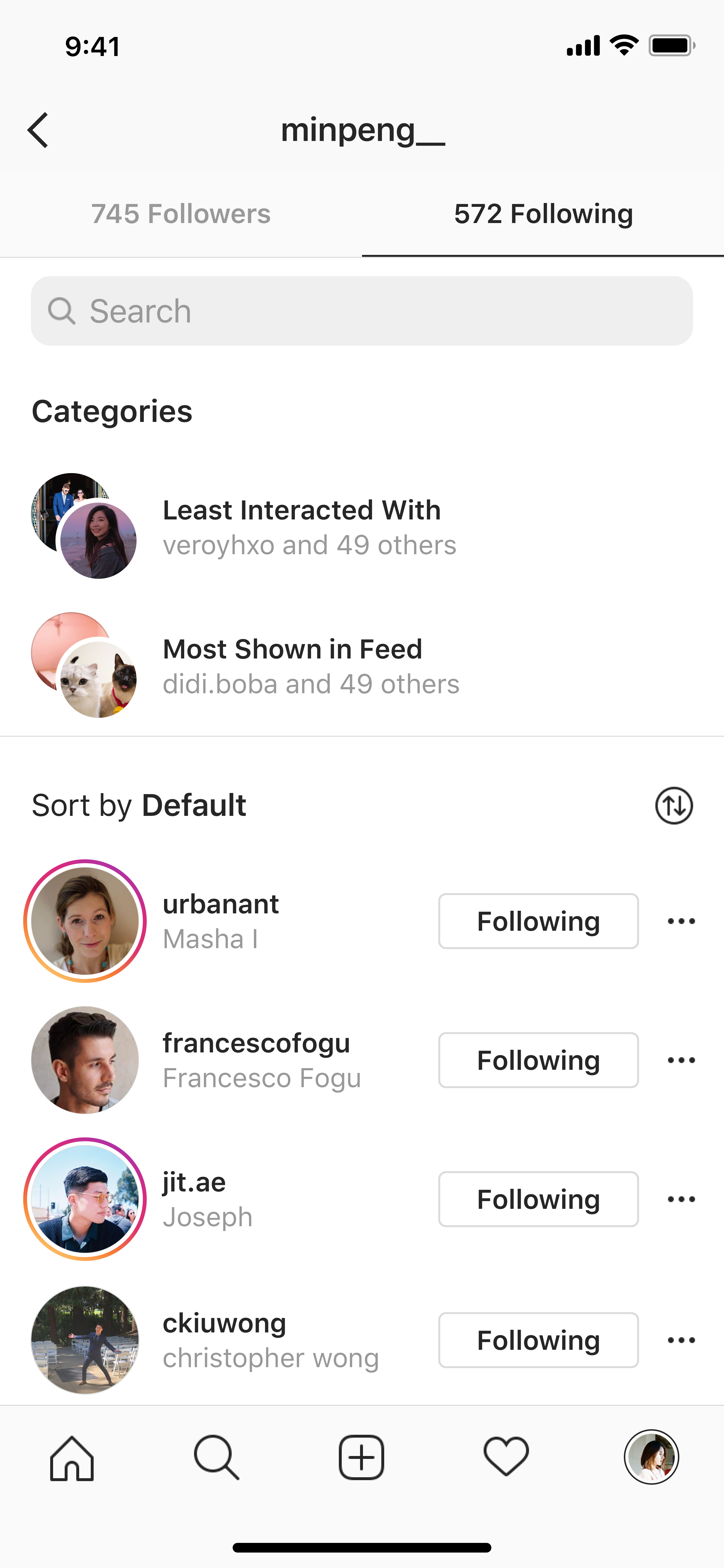Instagram's new account management tools which show users which accounts they interact with the least.