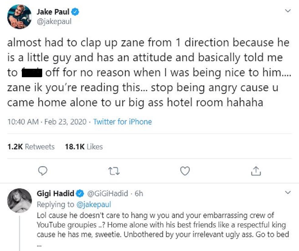 Gigi Hadid gives fiery response as YouTuber Jake Paul ...