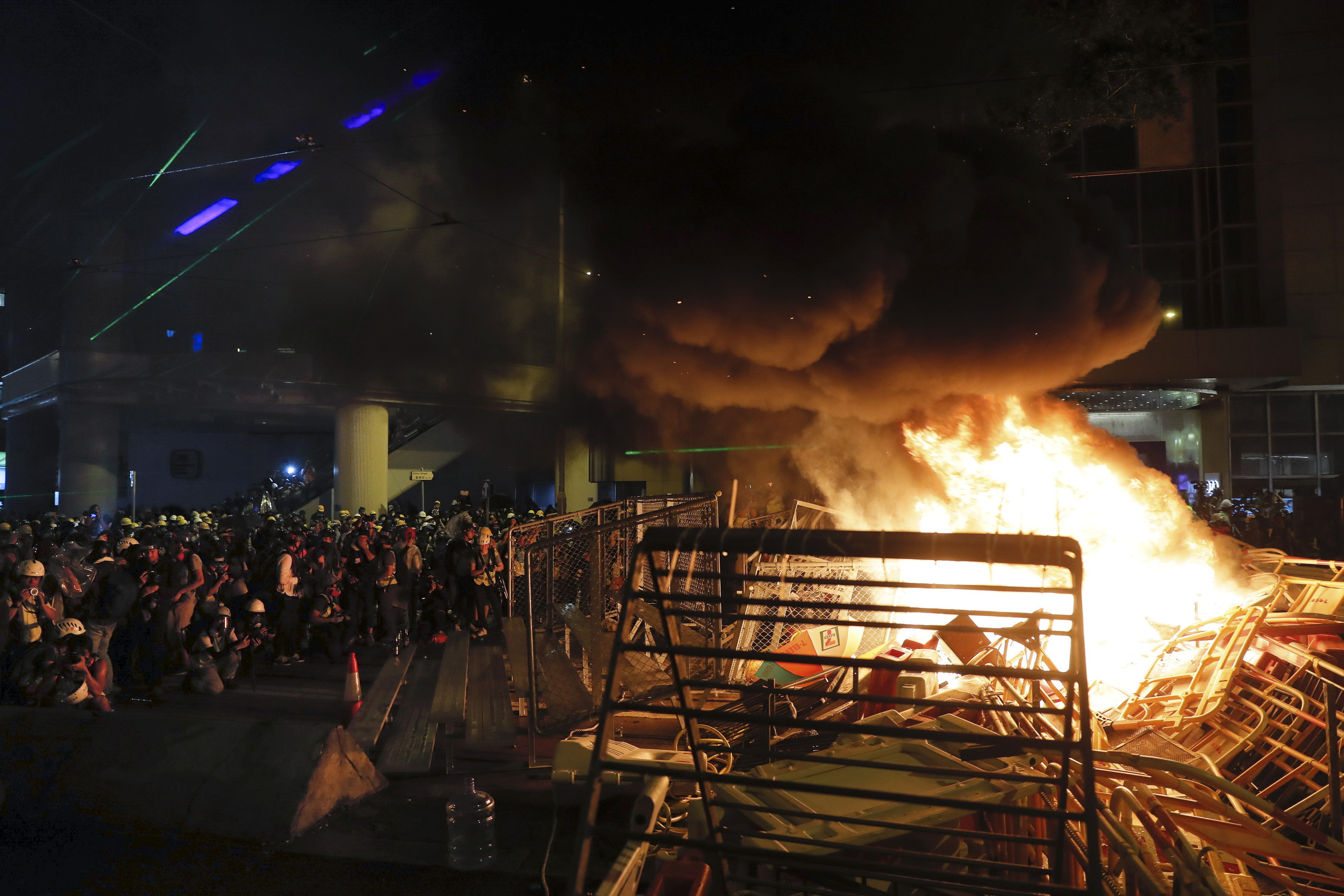 A fire from the August 31 protest march