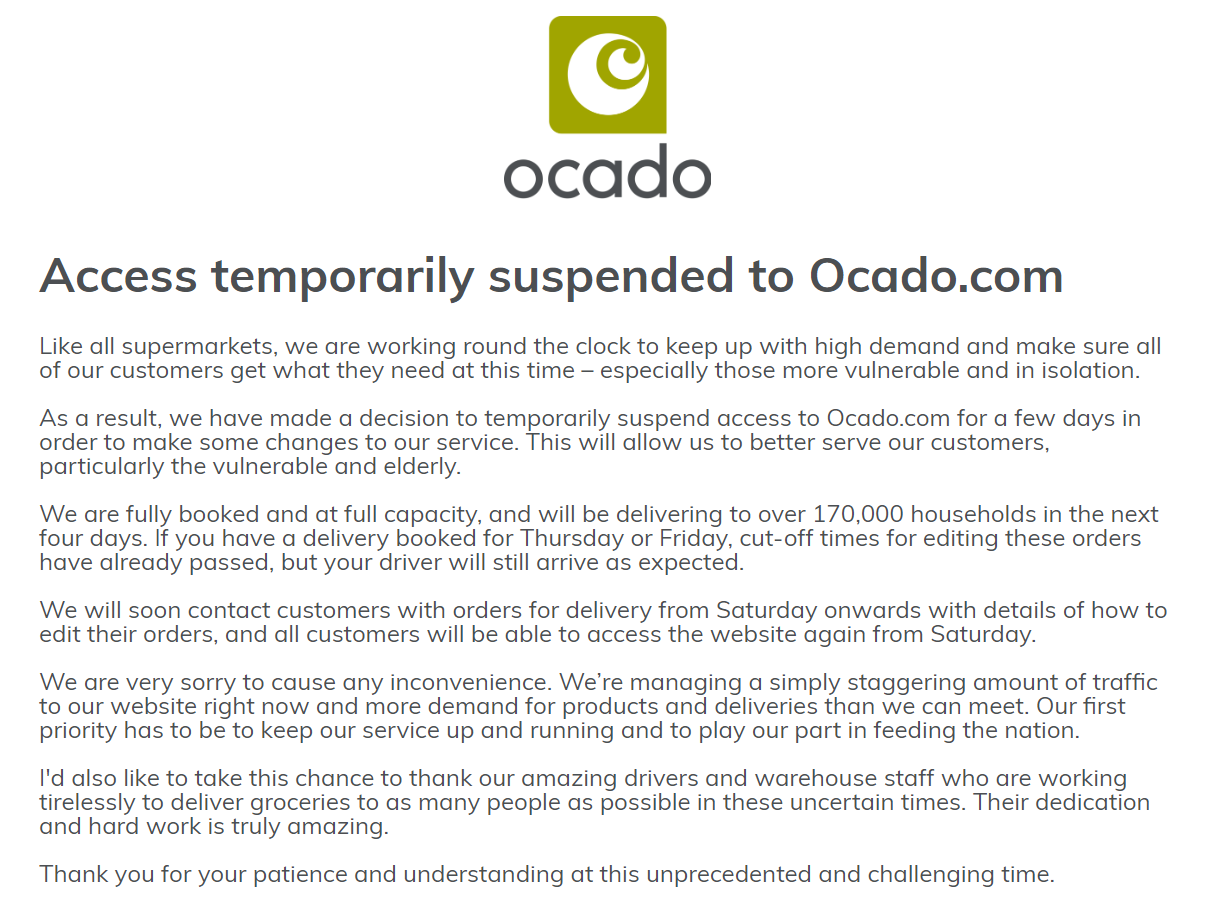 Ocado suspends website