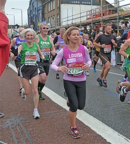 Barbara Ralph at seven miles in the 2015 London Marathon which she finished as 4th woman aged 60-64 (Family handout/PA)
