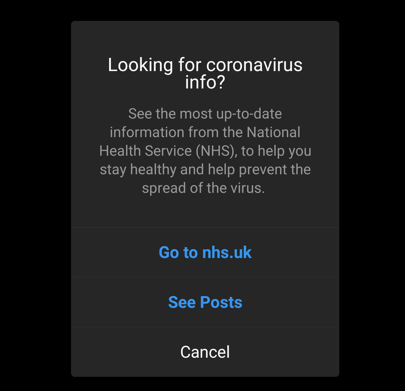 Coronavirus information on Instagram